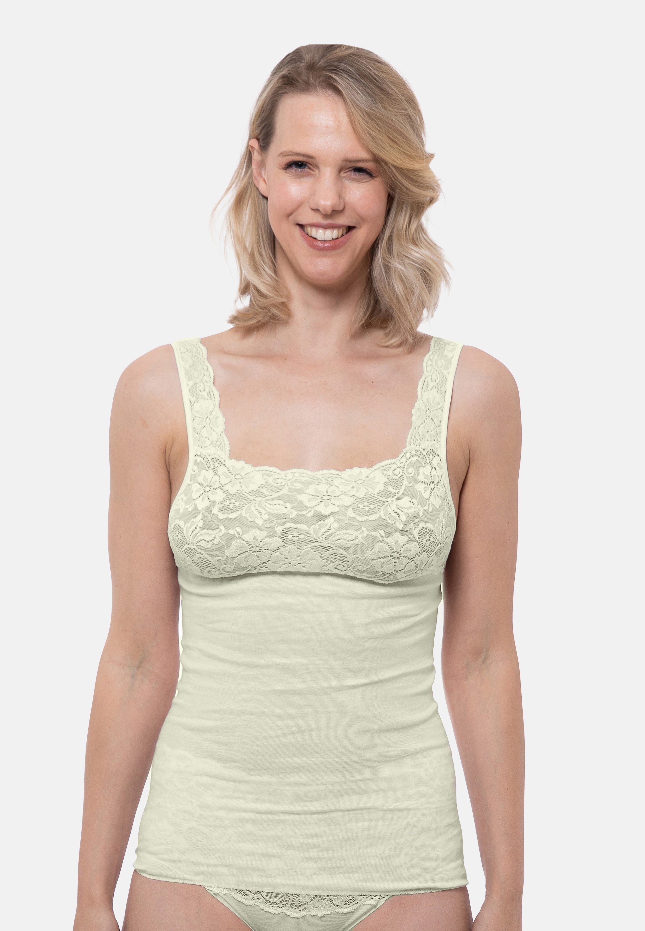 Mit - Von Spitzen-Details C. - Nina Baumwolle Cotton Top - Unterhemd Fine (1-St) Atmungsaktiv / Champagner Unterhemd