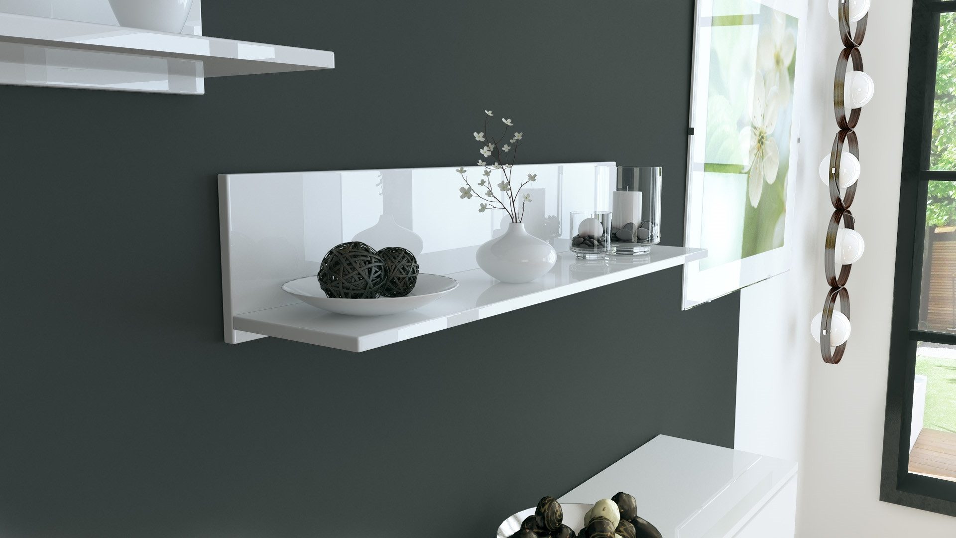 Vladon Wandregal Skadu, Schweberegal, Weiß Hochglanz (97,5 x 18,5 x 18,5 cm günstig online kaufen