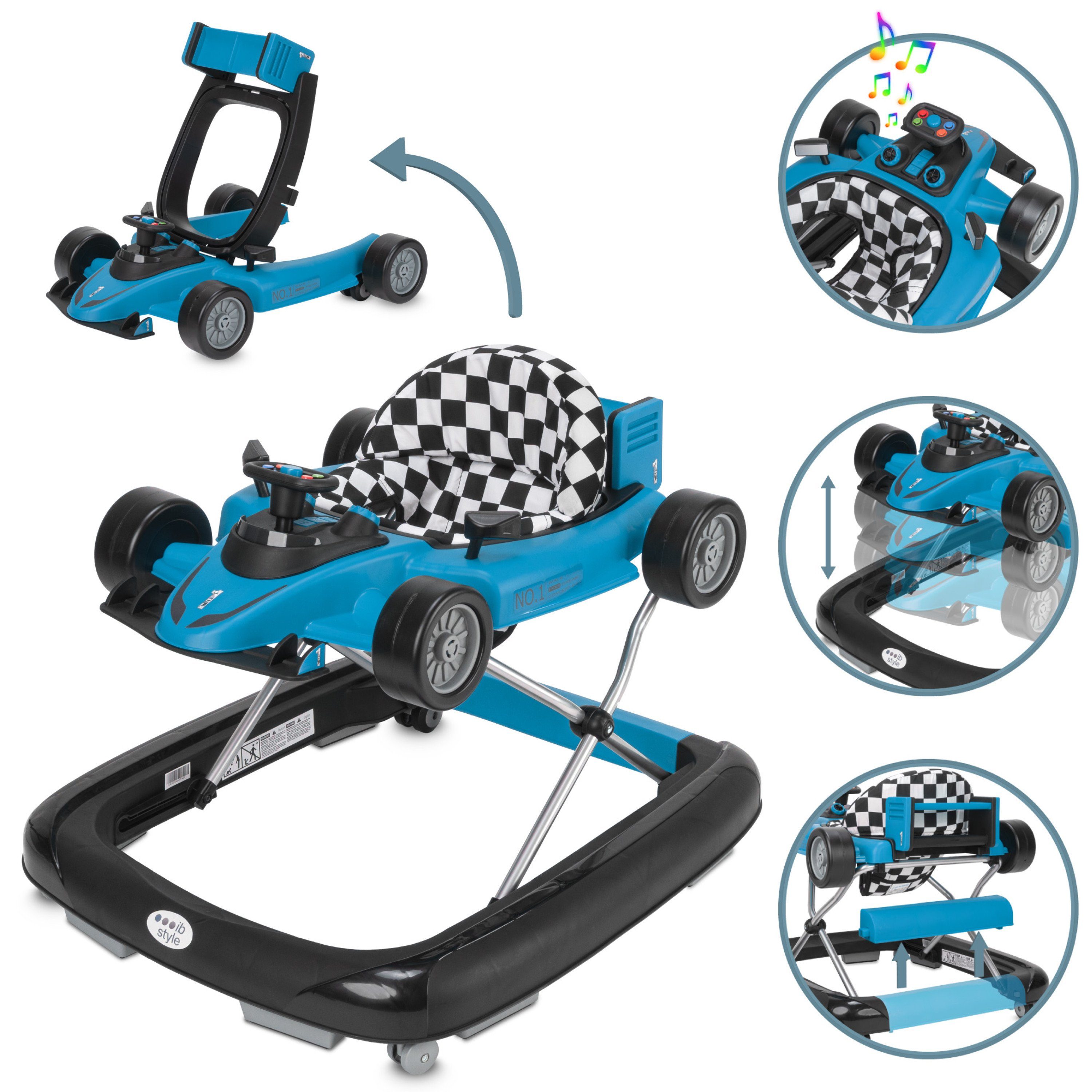 ib style Lauflernhilfe Little Speedster Babywalker Blau, Lauflernwagen mit Soundeffekten - Abnehmbarer Laufwagen
