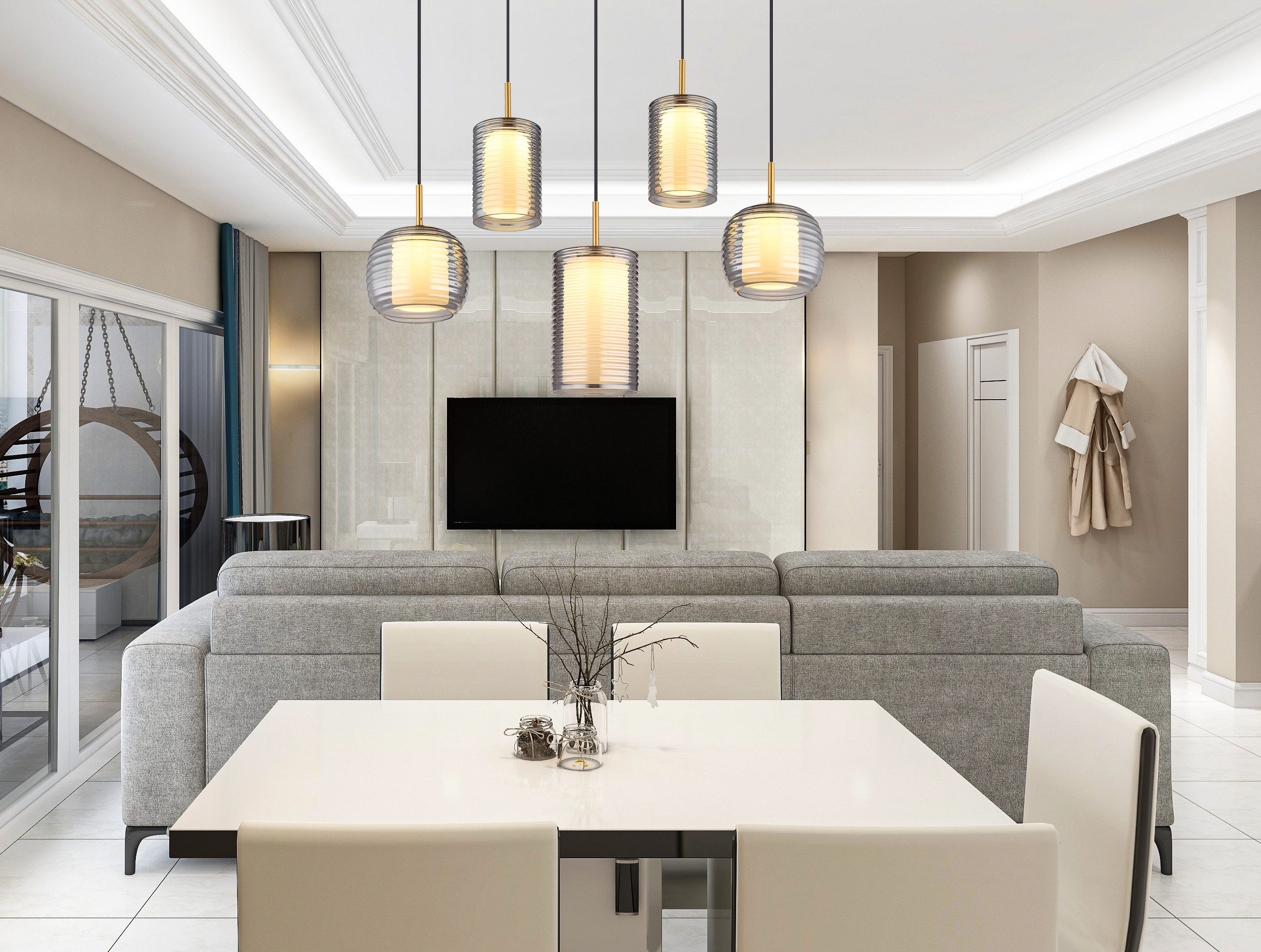 GLOBO LIGHTING LED Pendelleuchte LAMPIGNA, LED fest integriert, Warmweiß, Hängelampe/Hängeleuchte/Wohnzimmer/Esstisch/rauchfarben