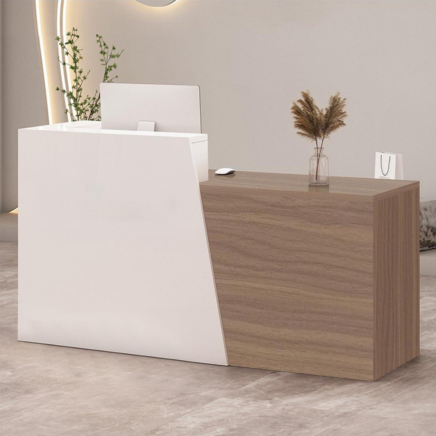 Empfangstheke Empfangstheke Kassentisch 80×42×100cm White + Light Brown Left