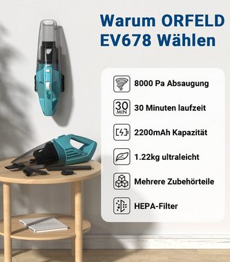 Fotopro Akku-Handstaubsauger Beutellos Autostaubsauger 8000Pa, 14.8V/2200mAh, Handlich Handsauger, Vacuum Cleaner, Kabellos für Auto Tisch Sofa Zuhause Tierhaare