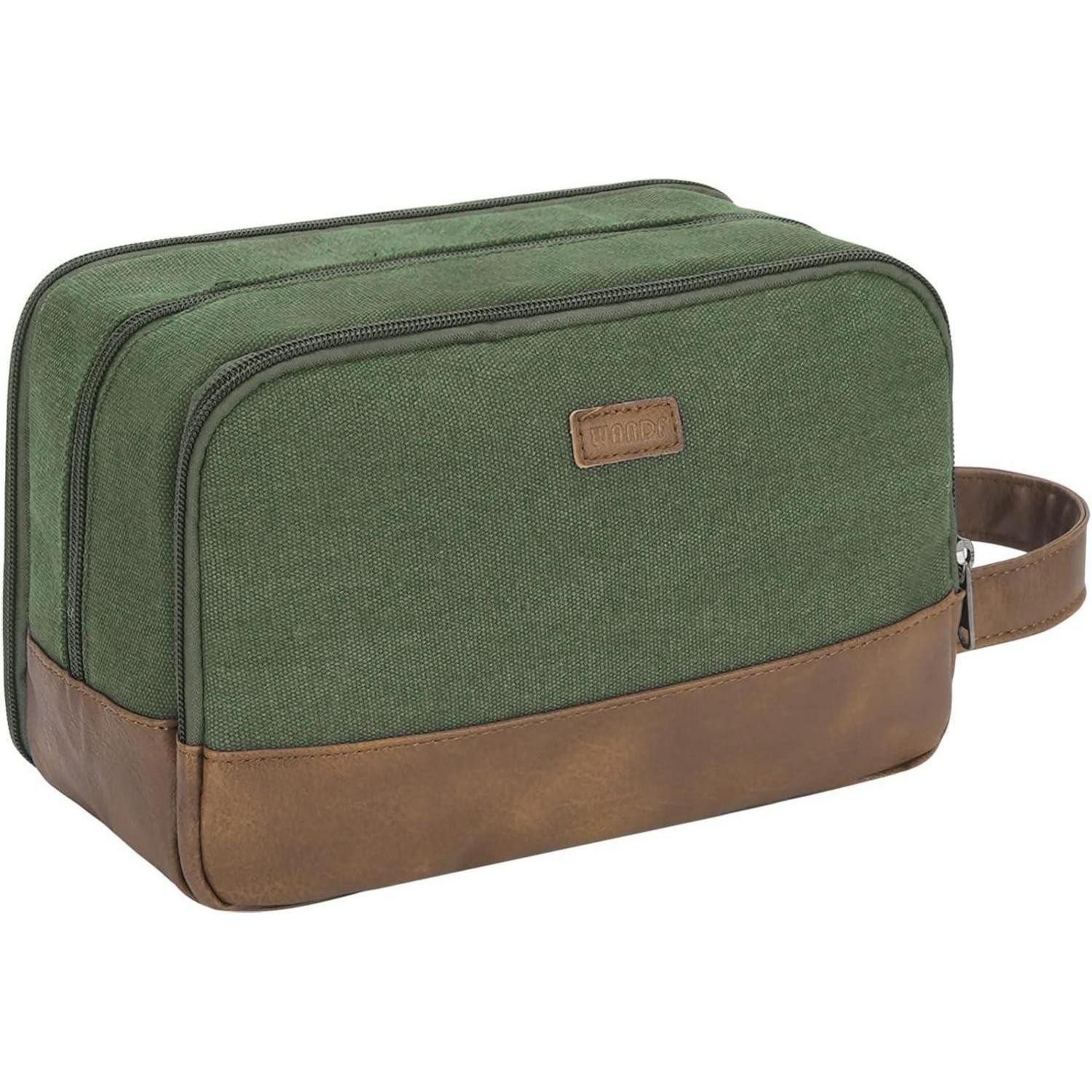 Kulturbeutel Kulturtasche Herren Reise Doppkit Canvas Rasierutensilien Grün