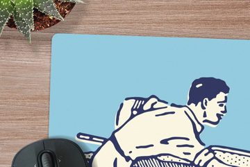 MuchoWow Gaming Mauspad Eine Illustration eines Billardtisches vor einem blauen Hintergrund (1-St), Büro für Tastatur und Maus, Mousepad Gaming, 90x60 cm, XXL, Großes