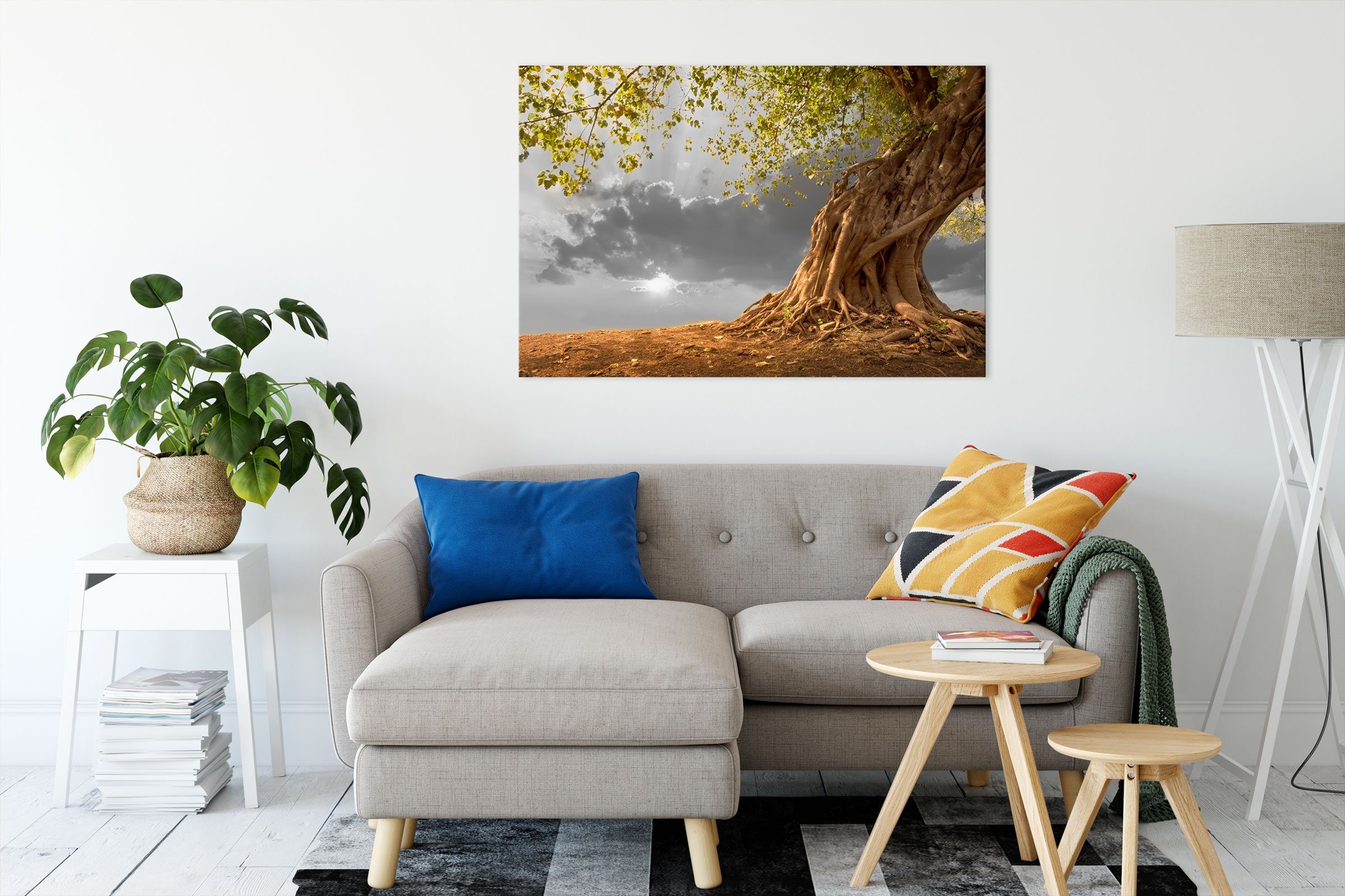 bespannt, Zackenaufhänger Baum, Pixxprint Baum inkl. Leinwandbild fertig (1 St), Leinwandbild