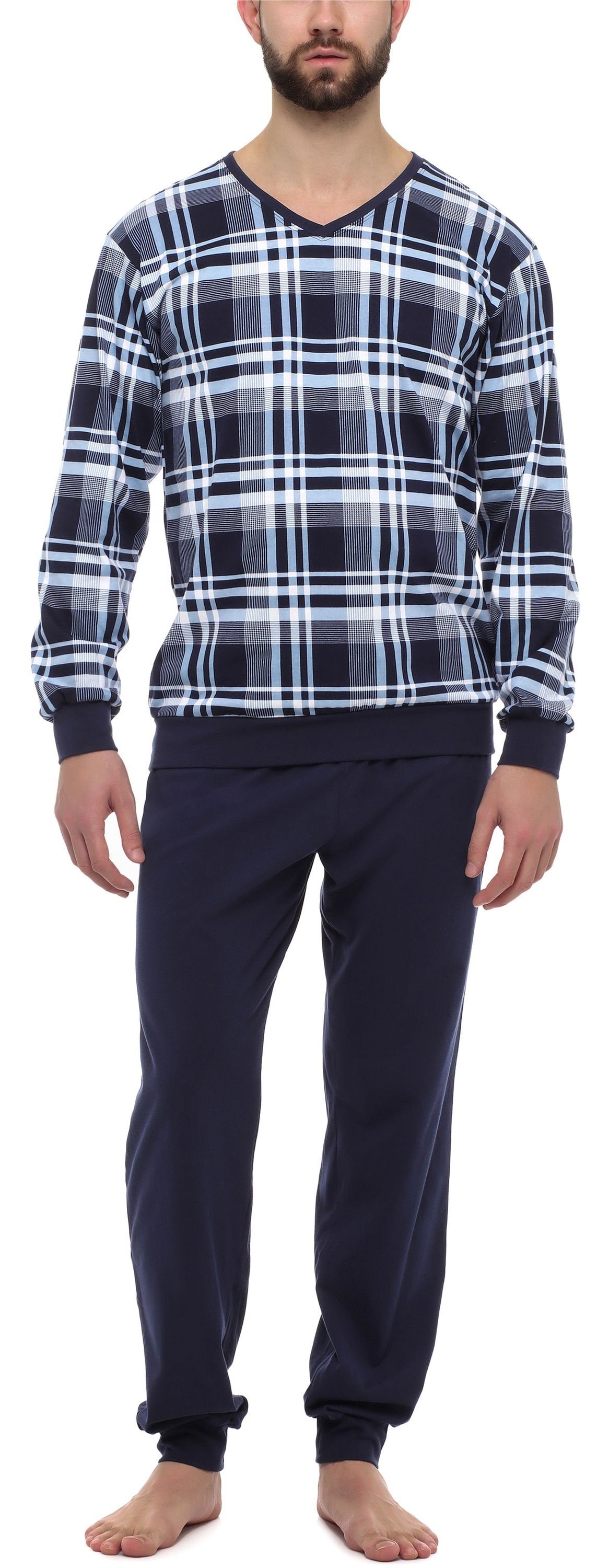 Timone Schlafanzug Herren Schlafanzug Lang mit Bündchen Baumwolle Nightwear günstig online kaufen