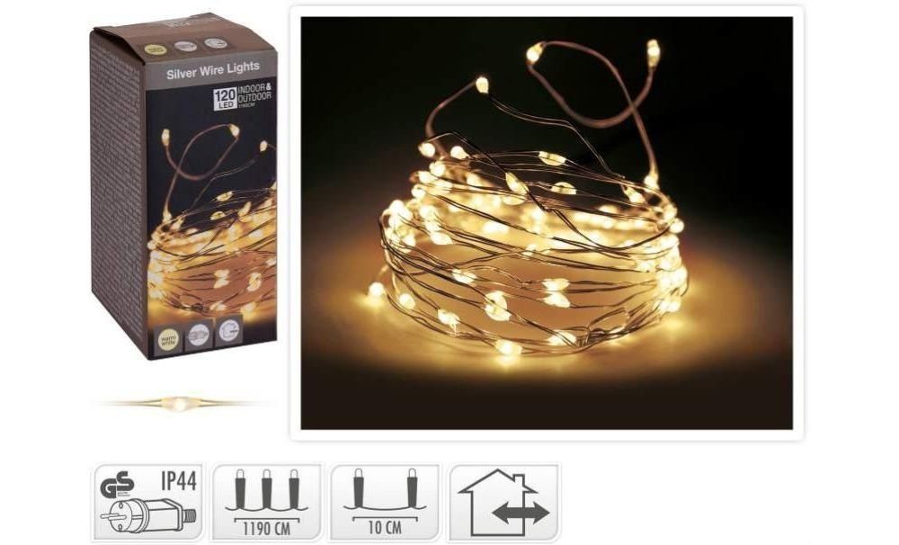 Koopman LED-Lichterkette LED-Draht-Minilichterkette silber, 120 warmweiße LEDs