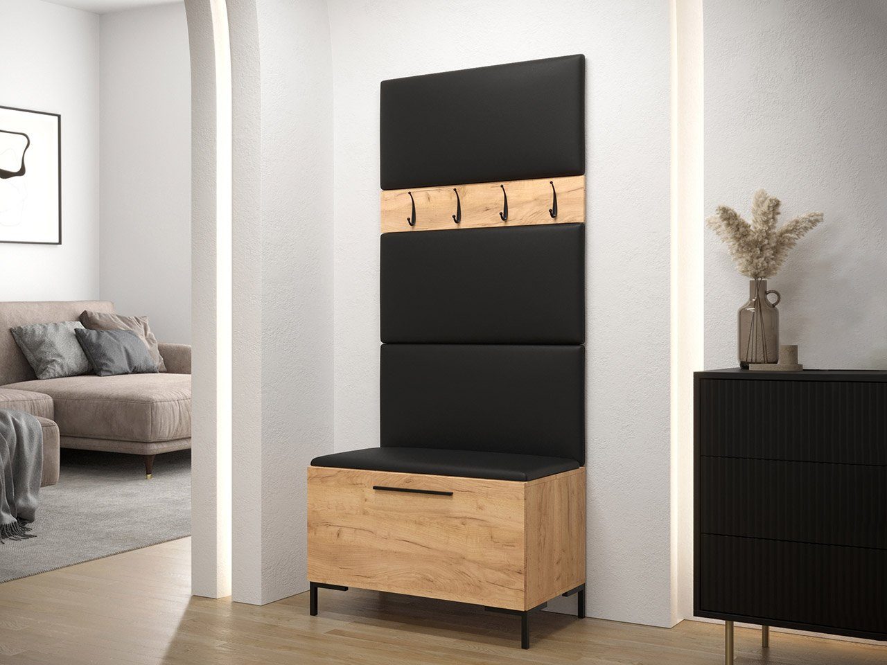MIRJAN24 Garderoben-Set Zilion III, (Komplett-Set, Schuhschrank, Kleiderhakenbrett, Gepolstertes Paneel 4x 84x42), Auswahl aus Fronten und Polsterplatten