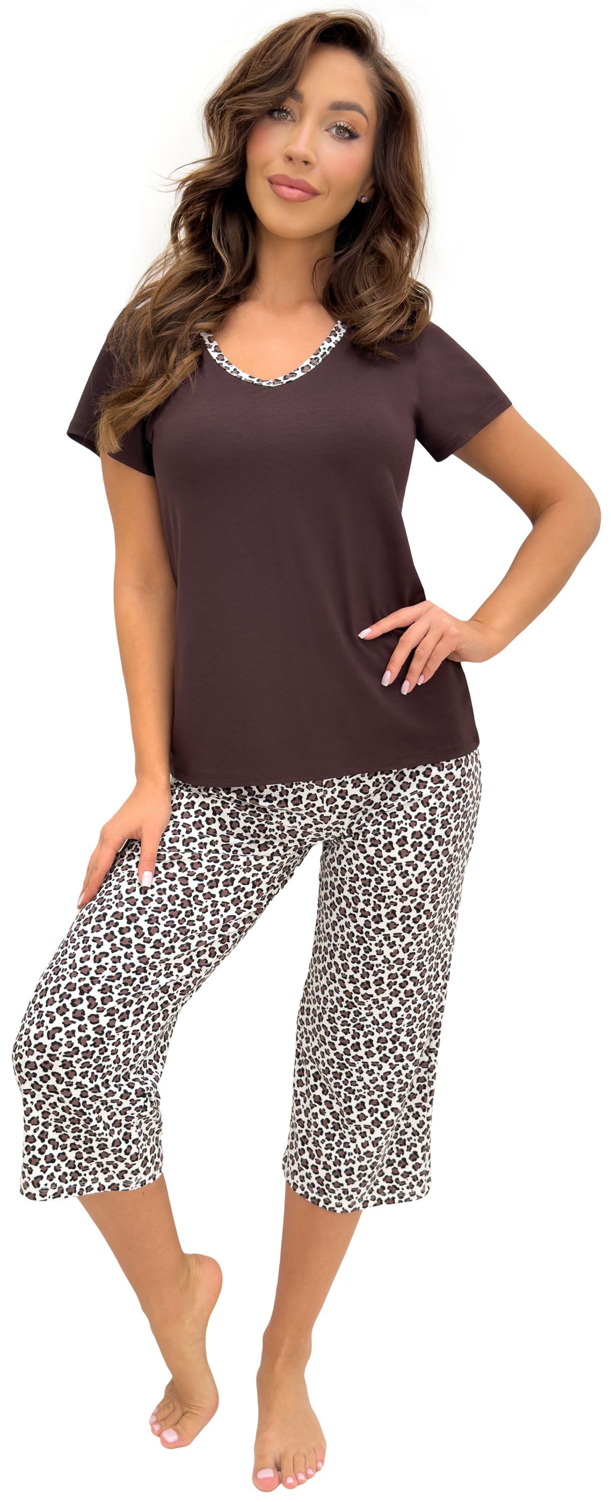 Donna Schlafanzug Zoya (Set, 2 tlg., 2-teilig) Damen Pyjama 2-teilig 3/4 Hose Schlafanzug Raubtiermuster
