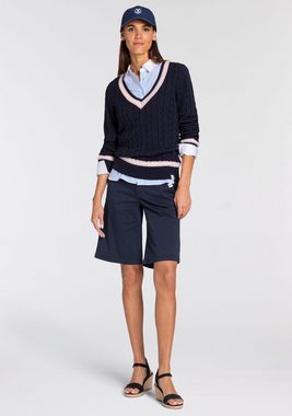 DELMAO V-Ausschnitt-Pullover mit Zopfstrickmuster im College-Stil