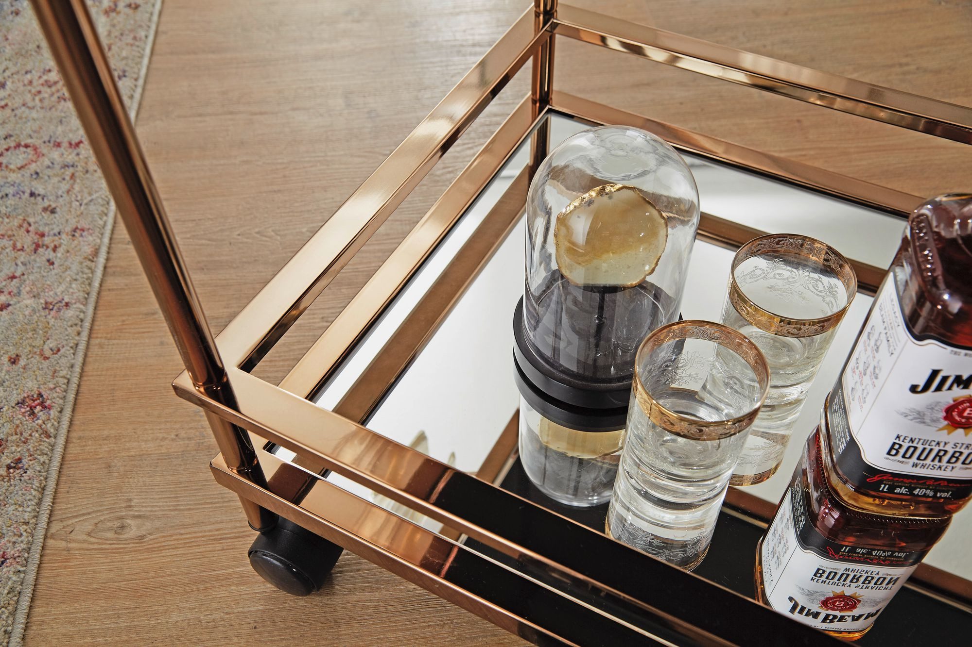 FINEBUY Servierwagen Gold Beistelltisch Rollen Küchen- Speisewagen Glas FB52936, (Gold 65,5x84x45 cm, Mobiler Beistelltisch Glas), Speisewagen Rechteckig, Küche – Bild 5 von 5