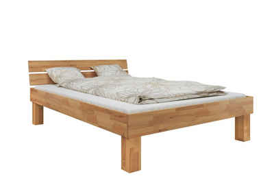 ERST-HOLZ Bett Seniorenbett Buche massiv hohe Sitzkante 140x200 mit Rollrost Matratze, Buchefarblos lackiert