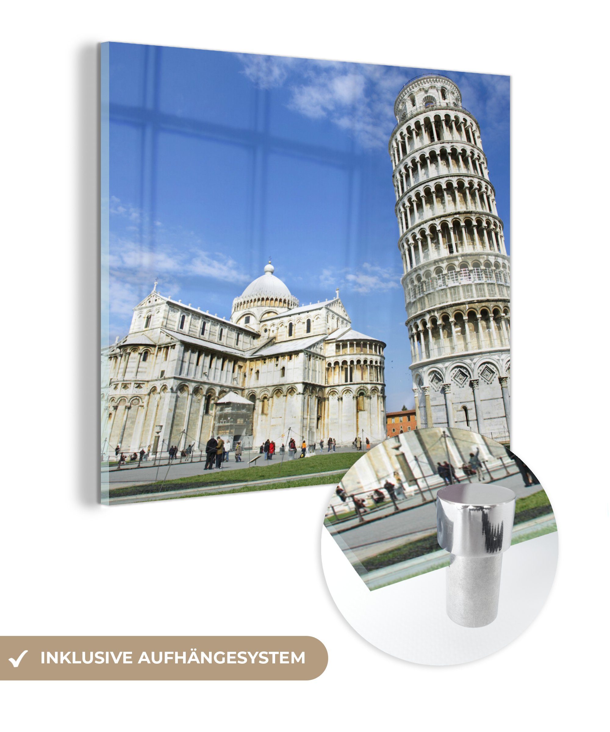Foto (1 Kathedrale Acrylglasbild Glasbilder Turm - Pisa St), Bilder auf neben Glas Santa von - Glas auf Wanddekoration Wandbild Der Maria der - MuchoWow Assunta,