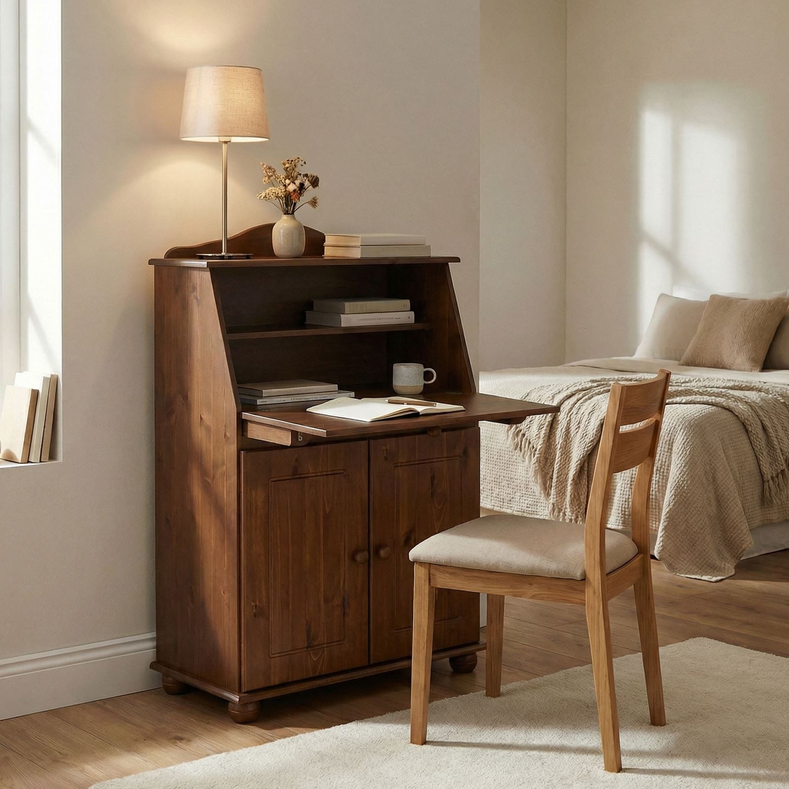 IDIMEX Sekretär DAVID, Schreibtisch Landhausstil aus Massivholz mit Stauraum Kastanie Finish