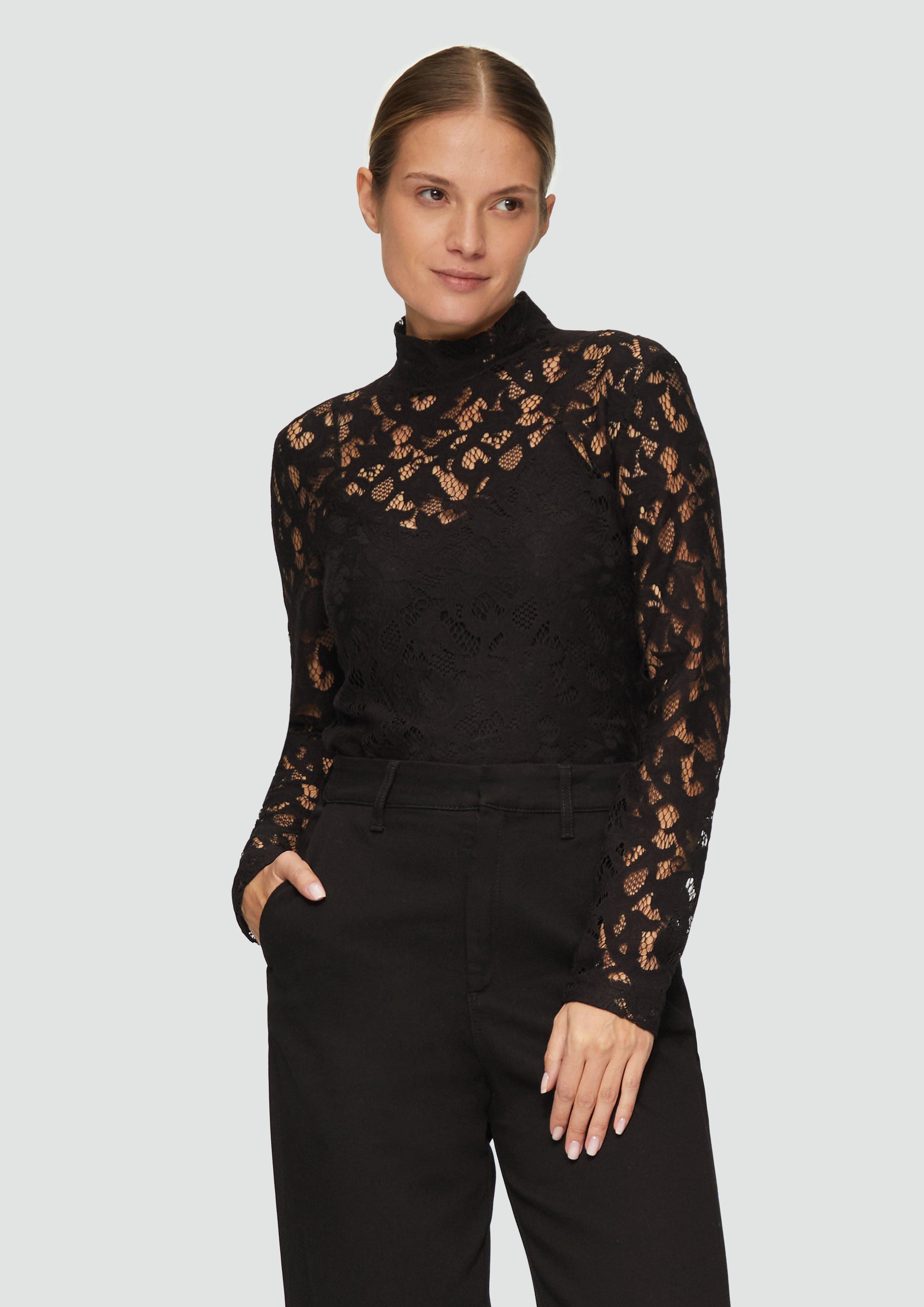 s.Oliver BLACK LABEL Langarmshirt Spitzen-Longsleeve aus günstig online kaufen