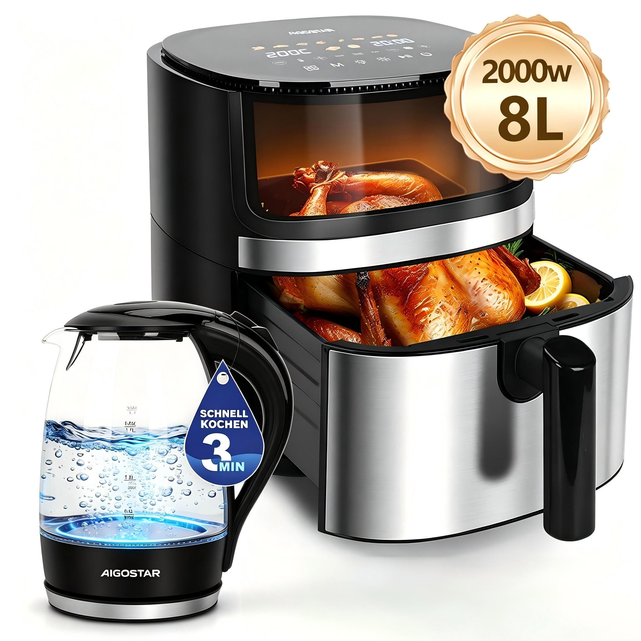 Aigostar Wasserkocher Glas mit Kalkfilter, Glaswasserkocher LED-Beleuchtung, 100% BPA Frei, 1.7 l, 2200,00 W, 360° Edelstahl Sockel, Trockenaufschutz