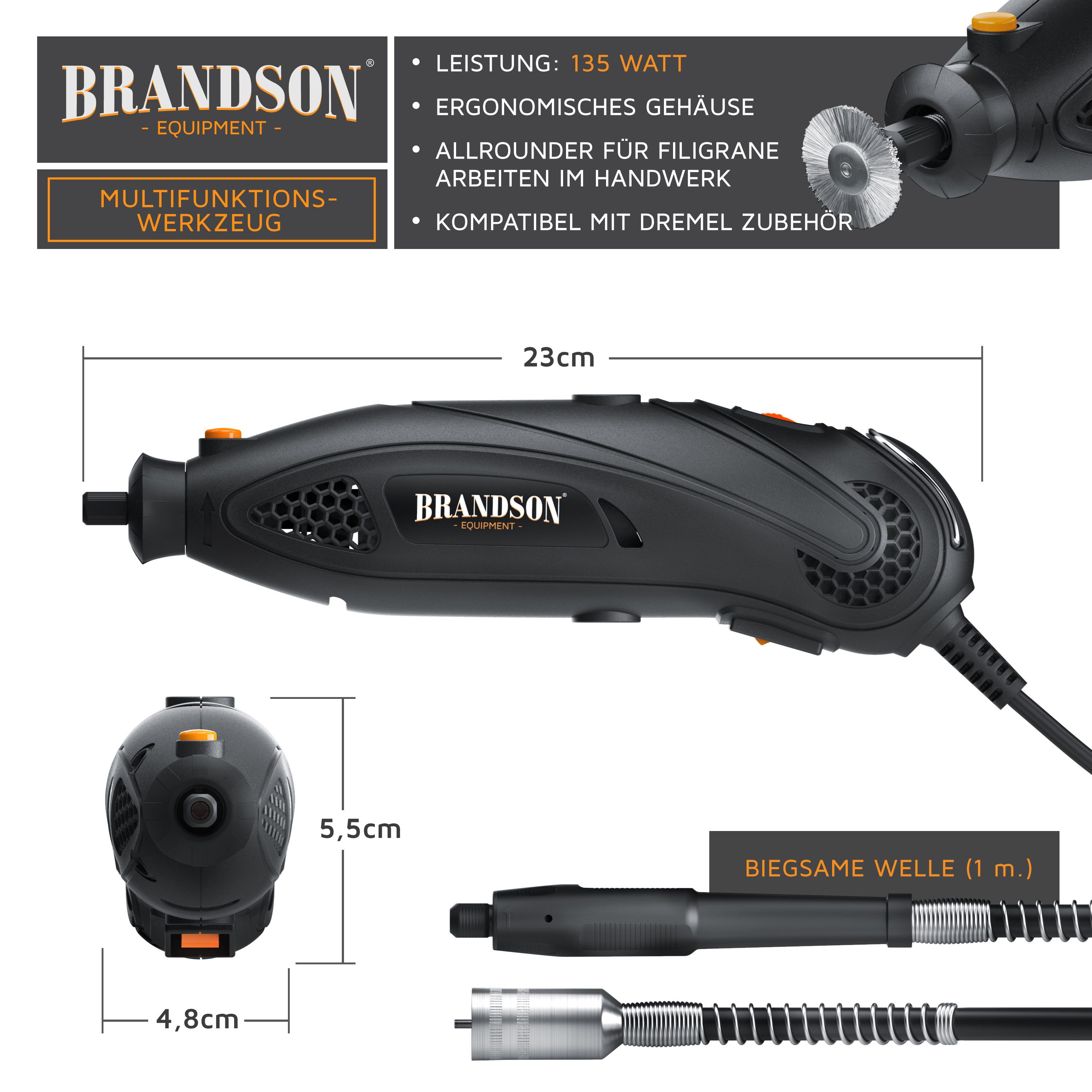 Brandson Multitool Multifunktionswerkzeug, Sägen, Schneiden, Schleifen, Fräsen, Polieren und Gravieren
