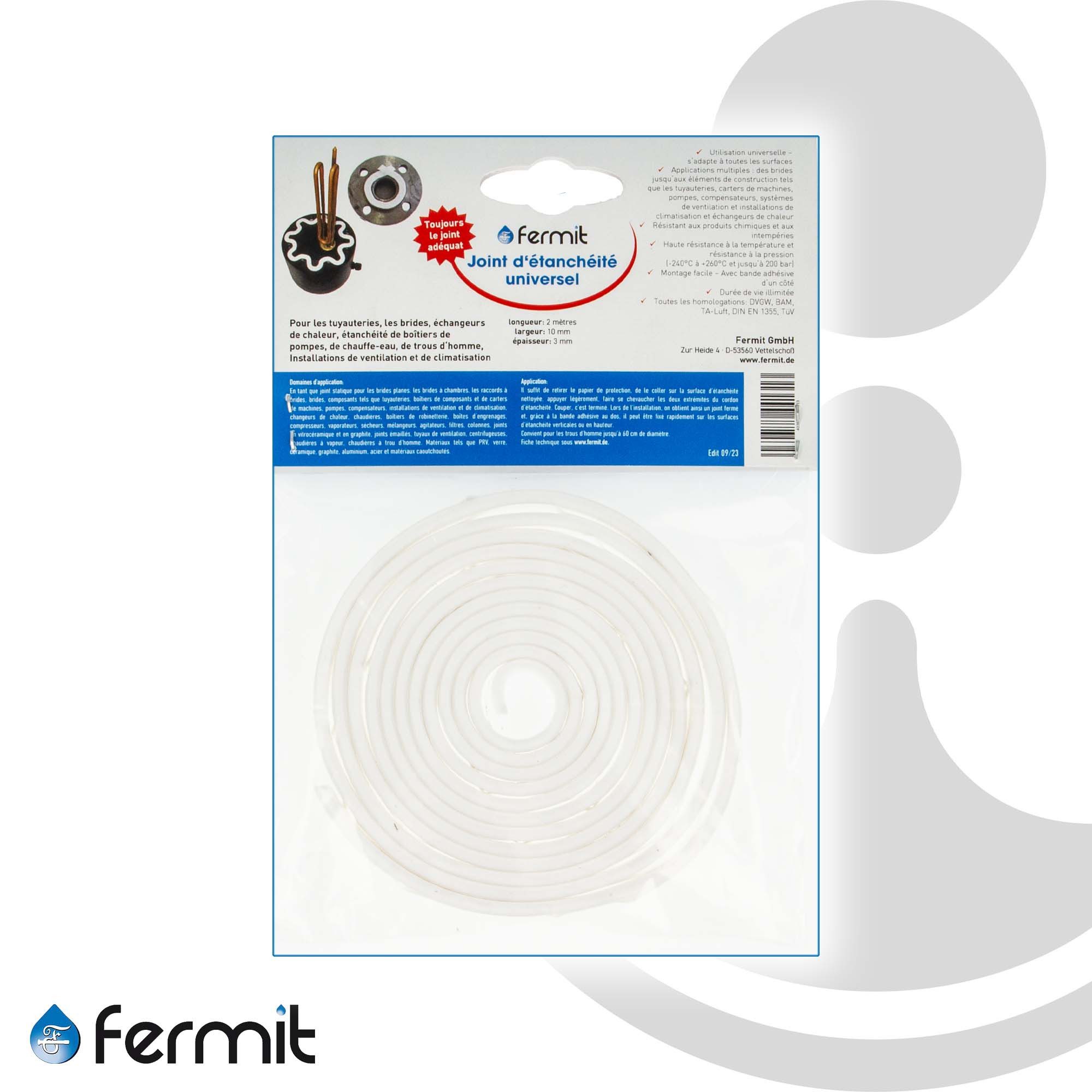 Fermit Gewindedichtband Abdichtungsband + 260°C - 200 bar selbstklebend, 10 x 3 mm, Länge 2 m