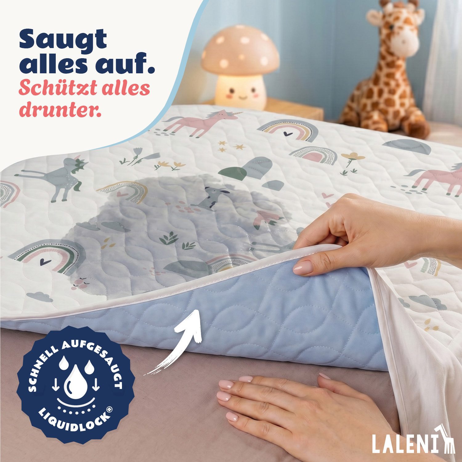 Matratzenauflage Bettunterlage wasserdicht Kinder, knisterfreie Matratzenauflage Laleni, mit rundum Gummizug oder seitliche Einstecklaschen