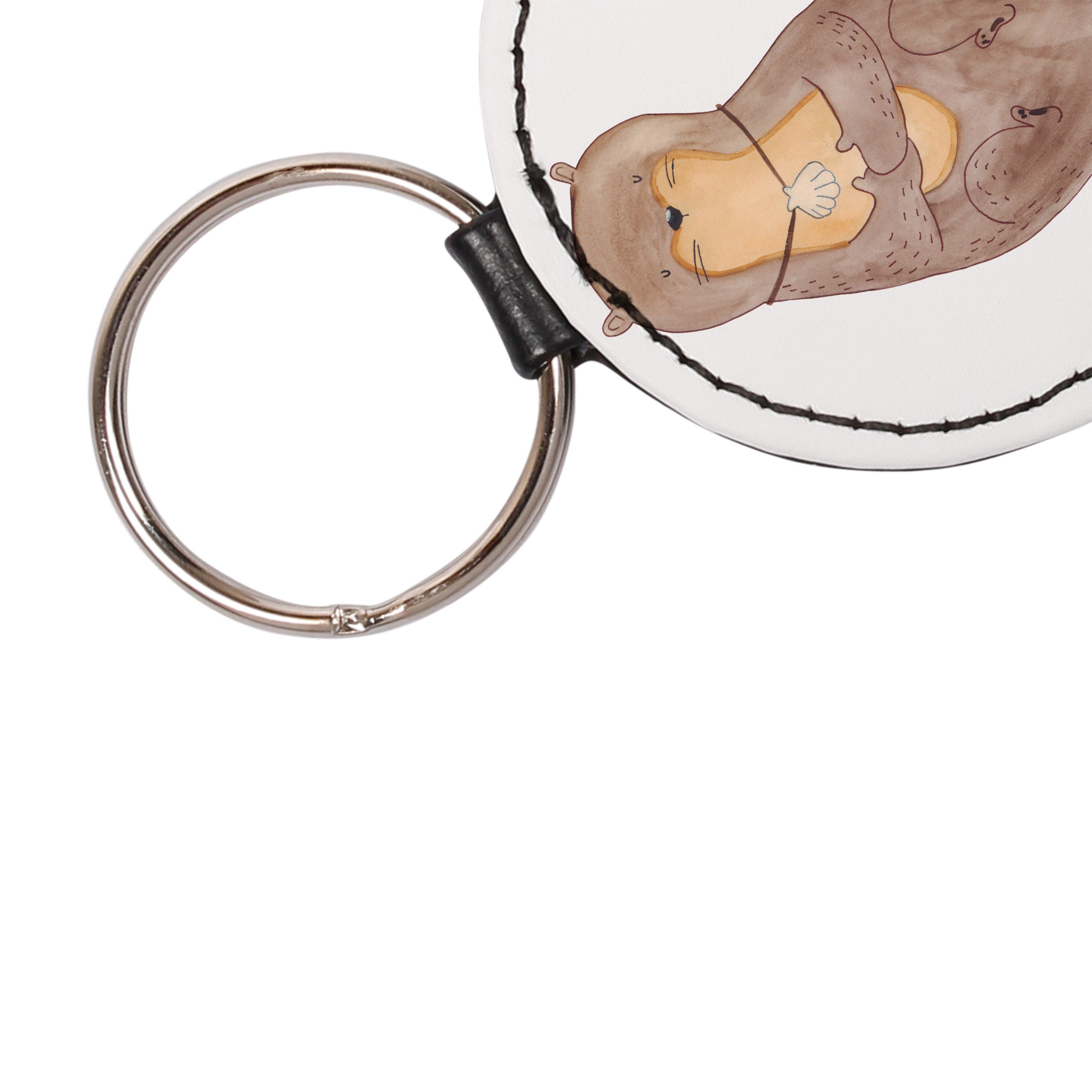 Mrs. & Panda Seeotter, Otter (1-tlg) Mr. Muschelmedaillon mit T Fischotter, - Geschenk, - Weiß Schlüsselanhänger