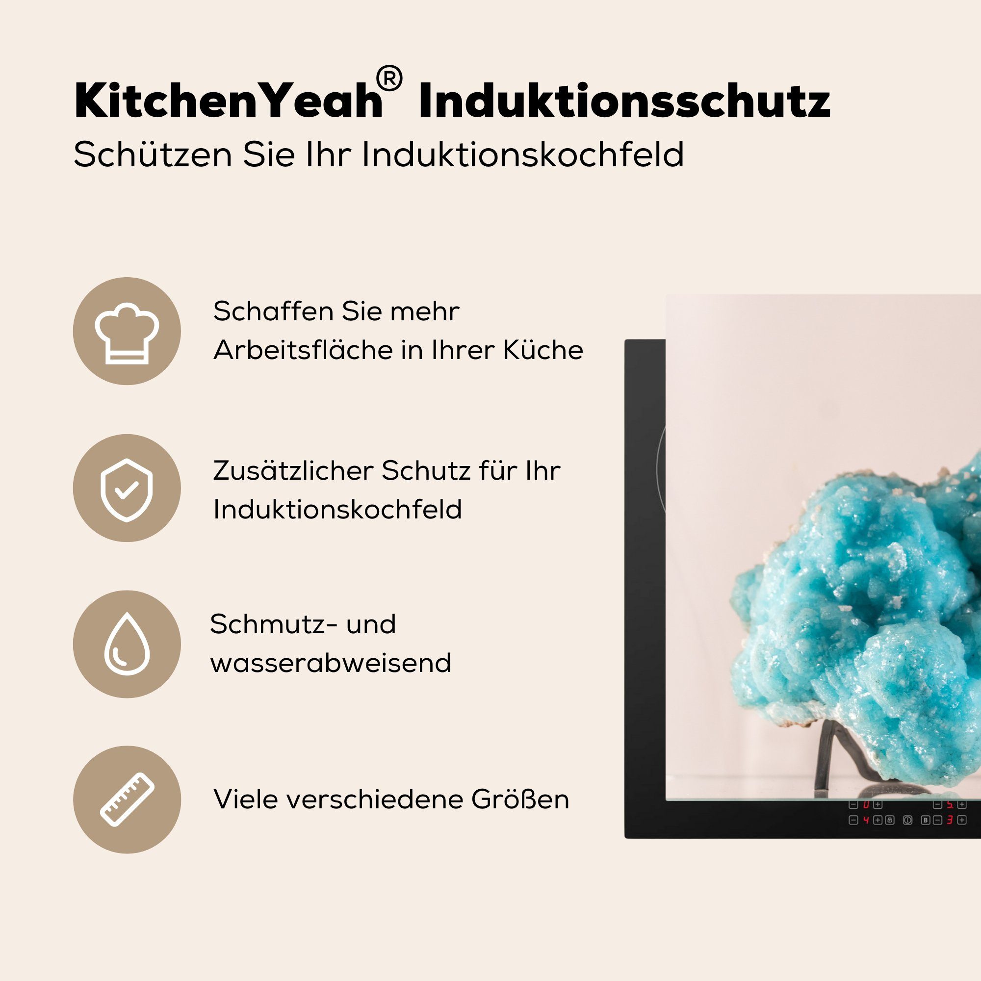 für auf die Induktionskochfeld weißem küche, Ceranfeldabdeckung Türkis MuchoWow Vinyl, cm, (1 tlg), Hintergrund, 81x52 Herdblende-/Abdeckplatte Schutz