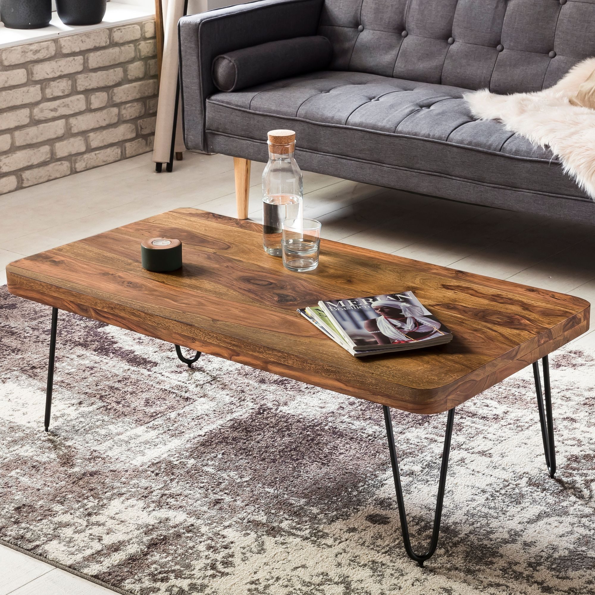 FINEBUY Couchtisch SuVa2462_1 (Sheesham Massivholz 115x60x40 cm Rechteckig Modern), Großer Wohnzimmertisch, Sofatisch Kaffeetisch