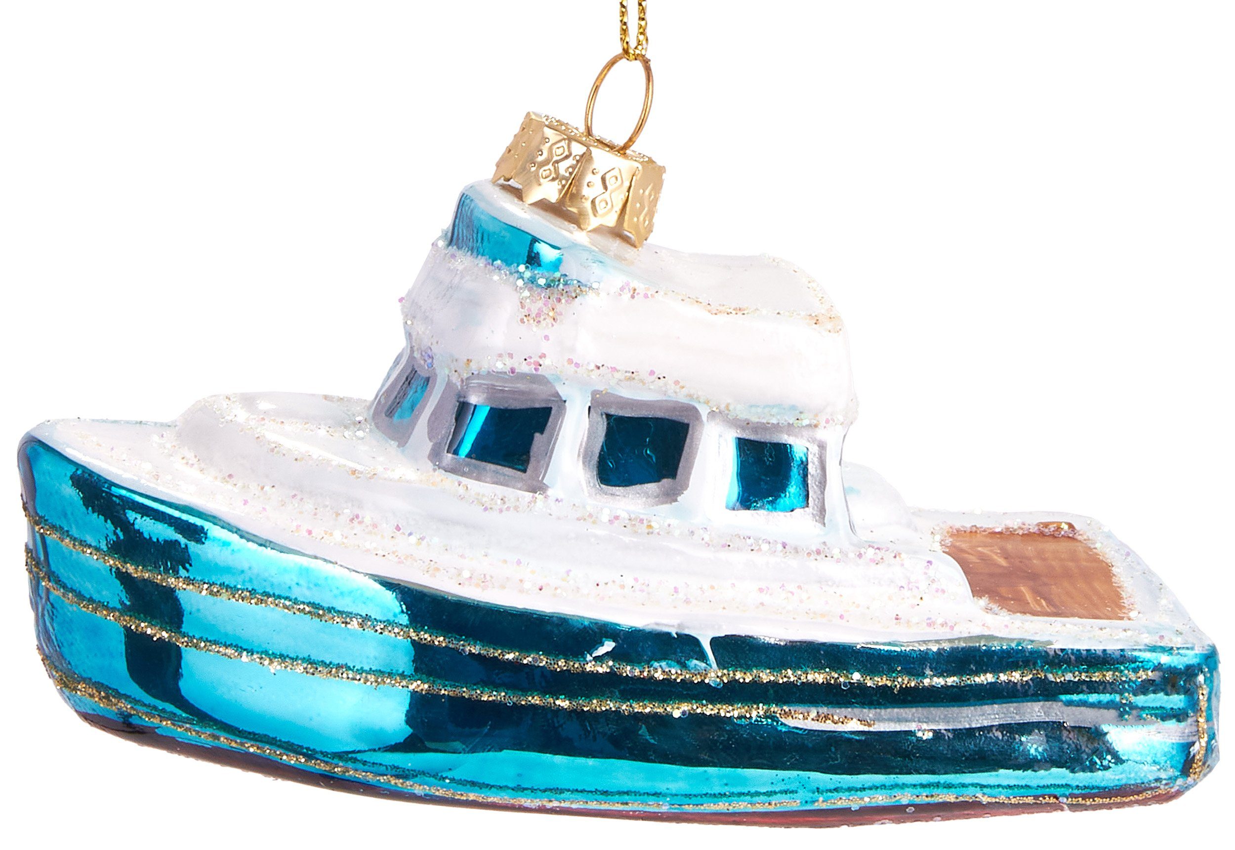 Weihnachtskugel Lustige Boot Motorboot, 10.5 Weihnachtsanhänger - cm Christbaumschmuck aus Weihnachtskugel handbemalt ca. Glas, Mundgeblasene BRUBAKER