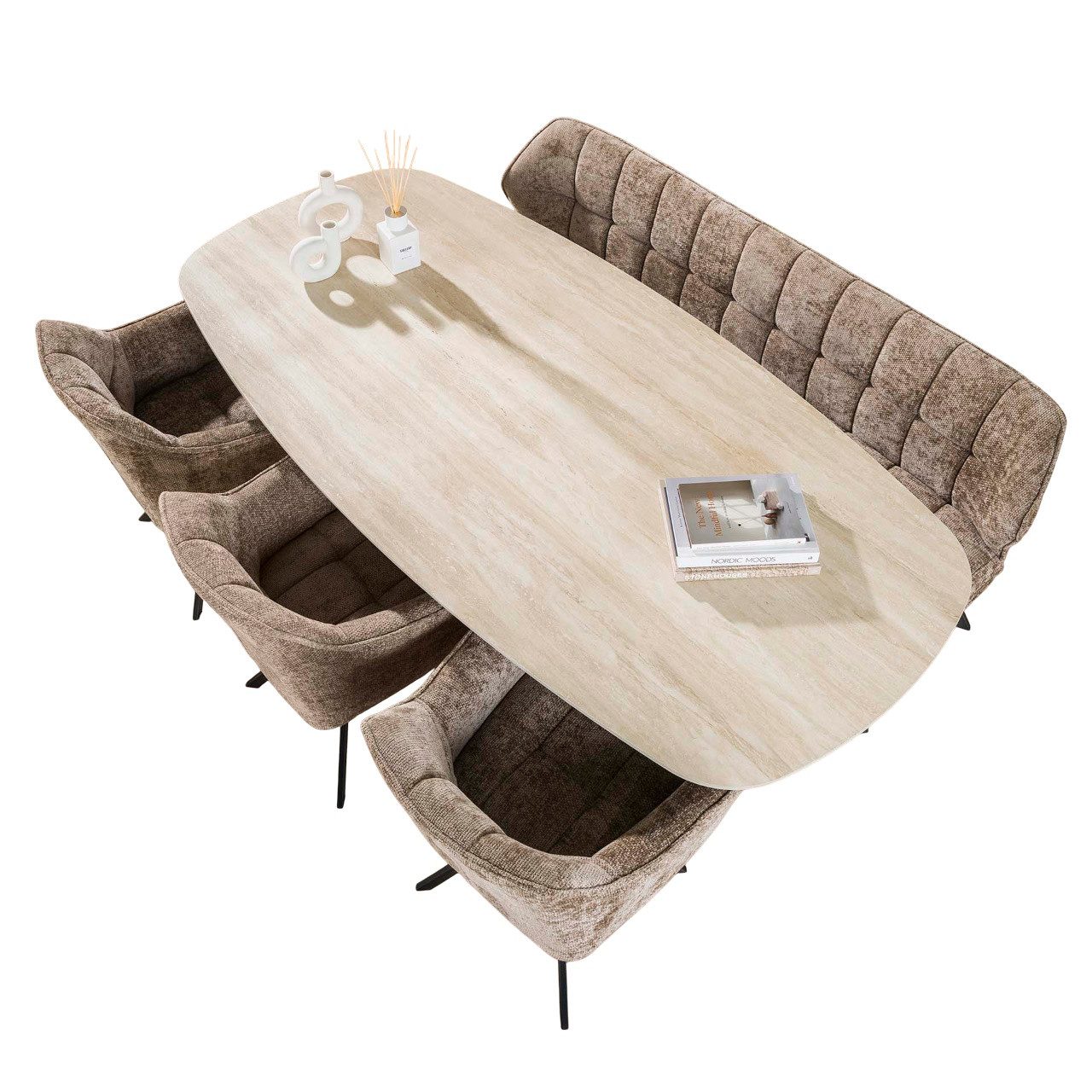 Vintagehaus Esstisch Retro Esstisch Romano 180 cm Travertin Keramik Spider- günstig online kaufen