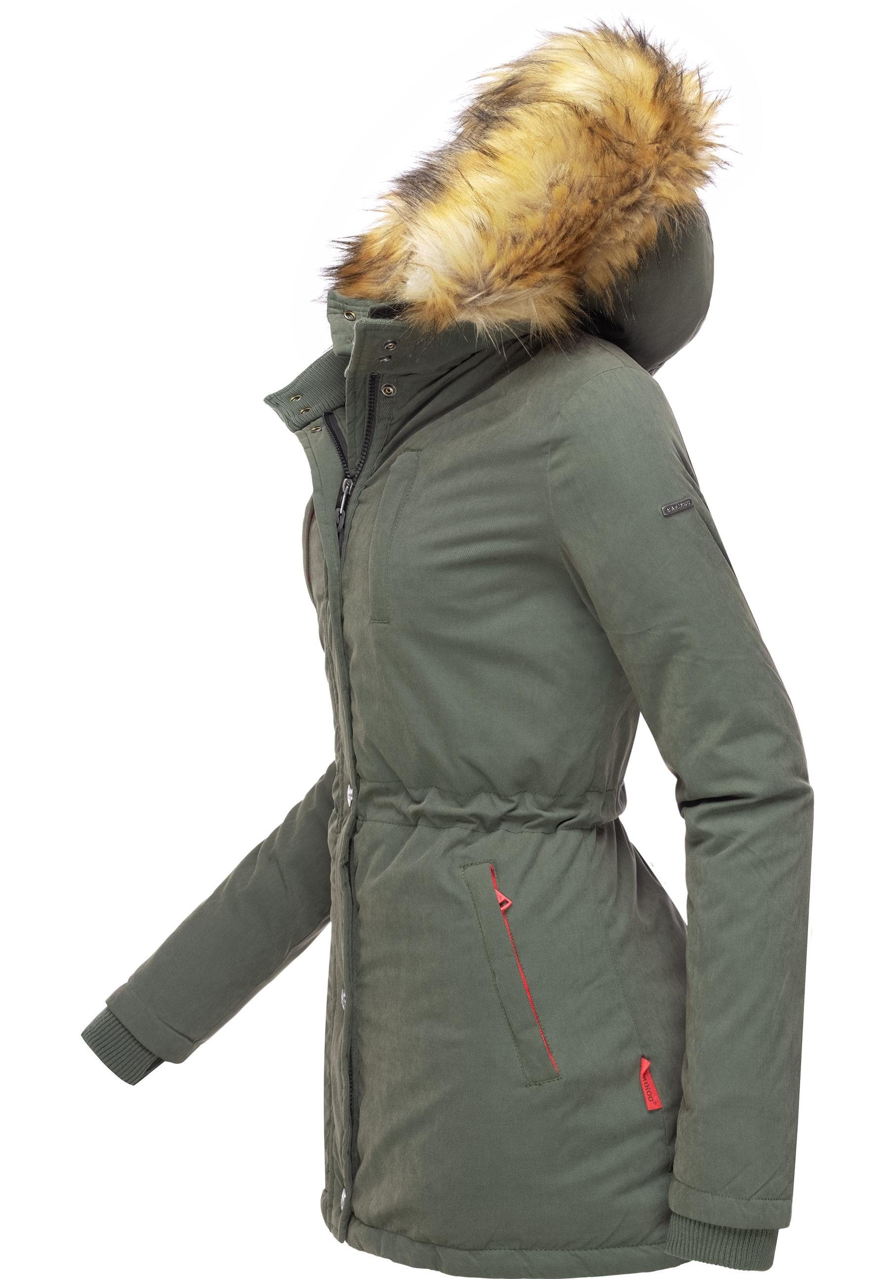 Marikoo Wintermantel Akira edler Winterparka mit Kunstfellkapuze günstig online kaufen