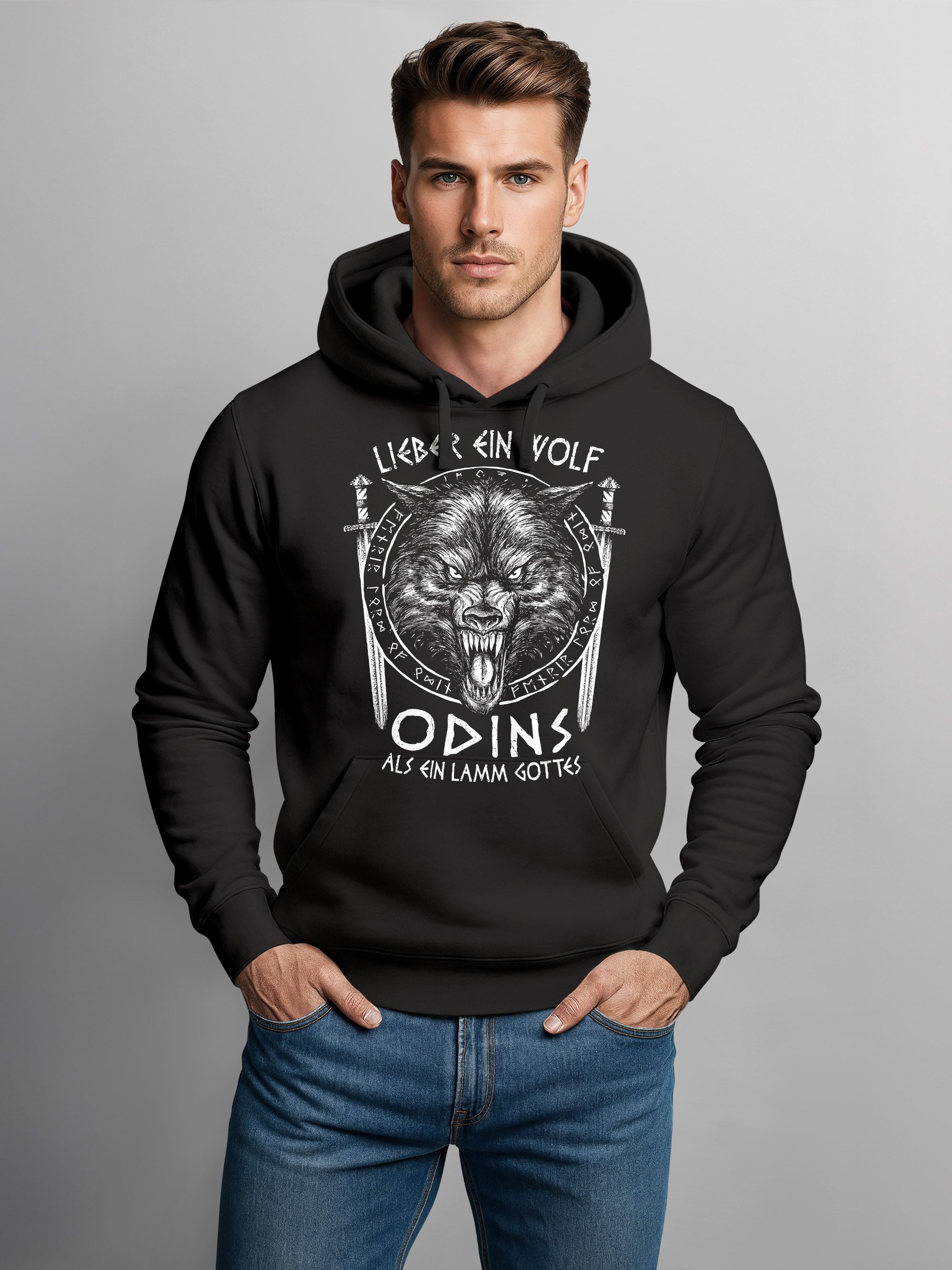 Neverless Hoodie Hoodie Herren Lieber ein Wolf Odins als ein Lamm Gottes no günstig online kaufen