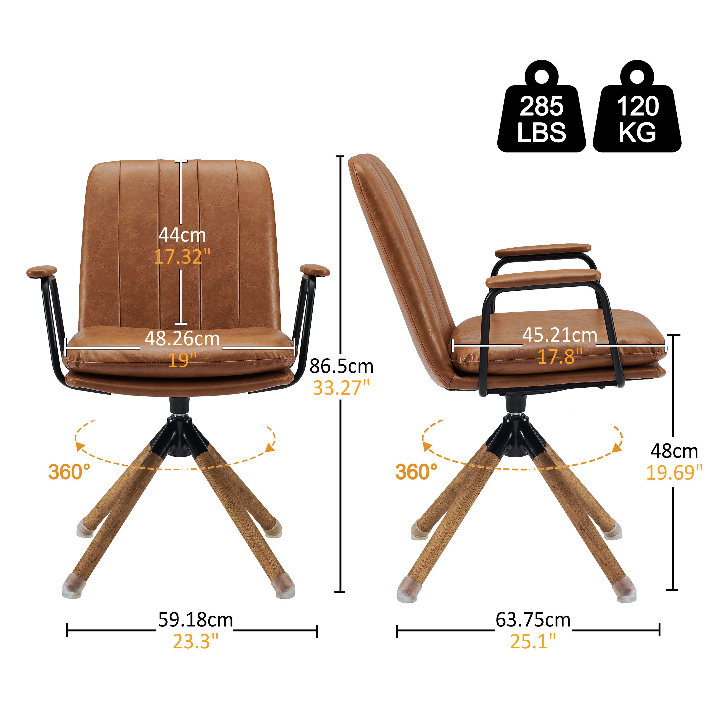 Art Leon Esszimmerstuhl CC058 (Mid Century Modern Drehstuhl ohne Rollen Farbe in Braun/Grün), Grün Kunstleder gepolsterter Bürostuhl mit Holzbeine