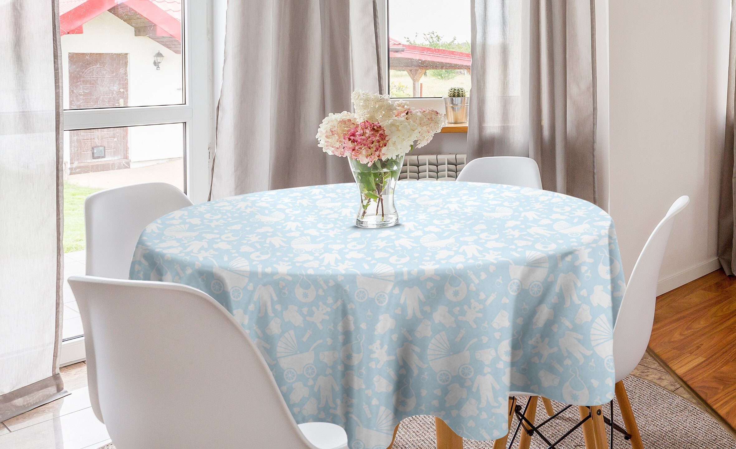 Abakuhaus Tischdecke Kreis Tischdecke Abdeckung für Esszimmer Küche Dekoration, Baby Herz-Teddybären Kleidung