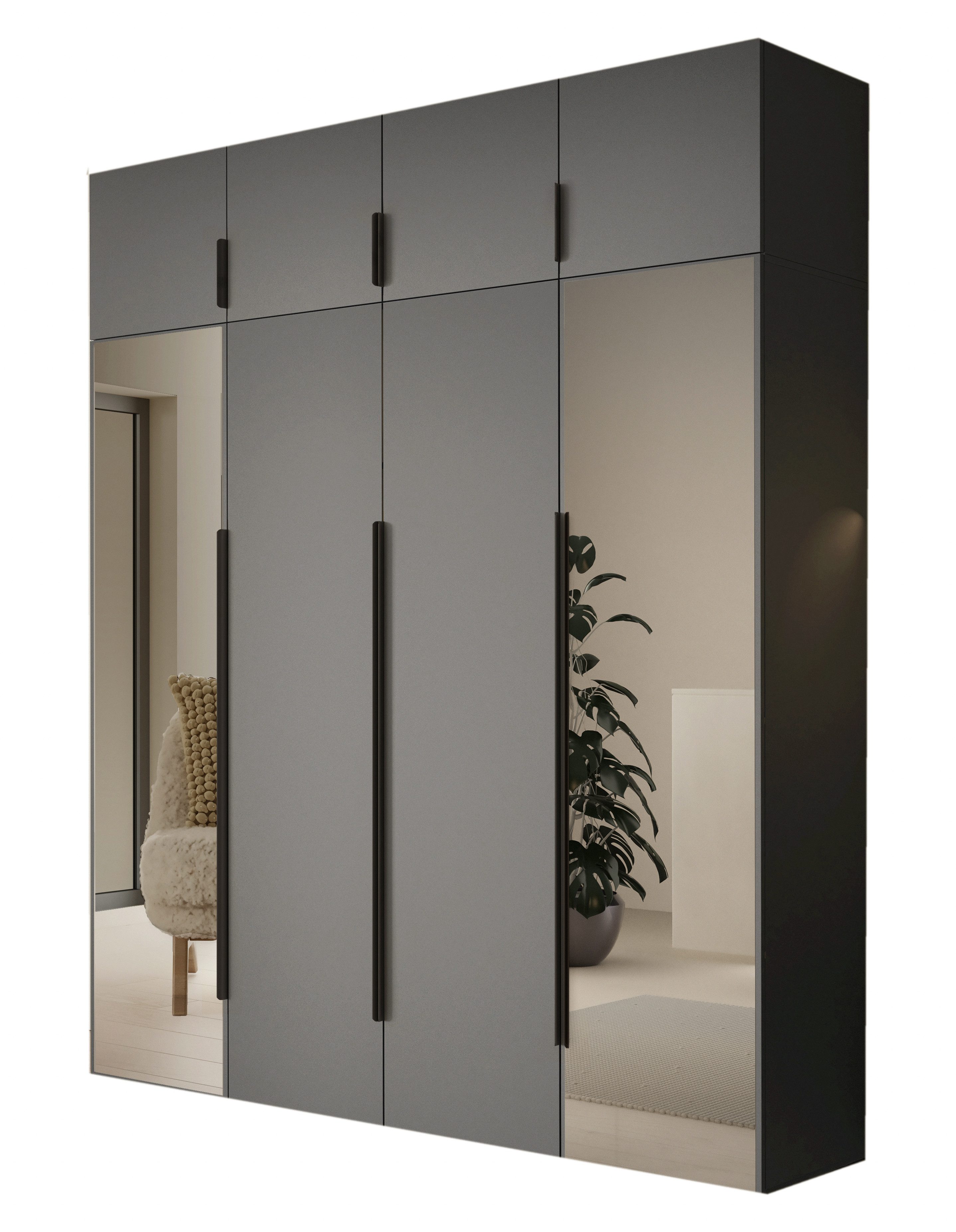 Compleo Drehtürenschrank Kleiderschrank mit Aufsatz, Hochschrank, Spiegelschrank STELLS