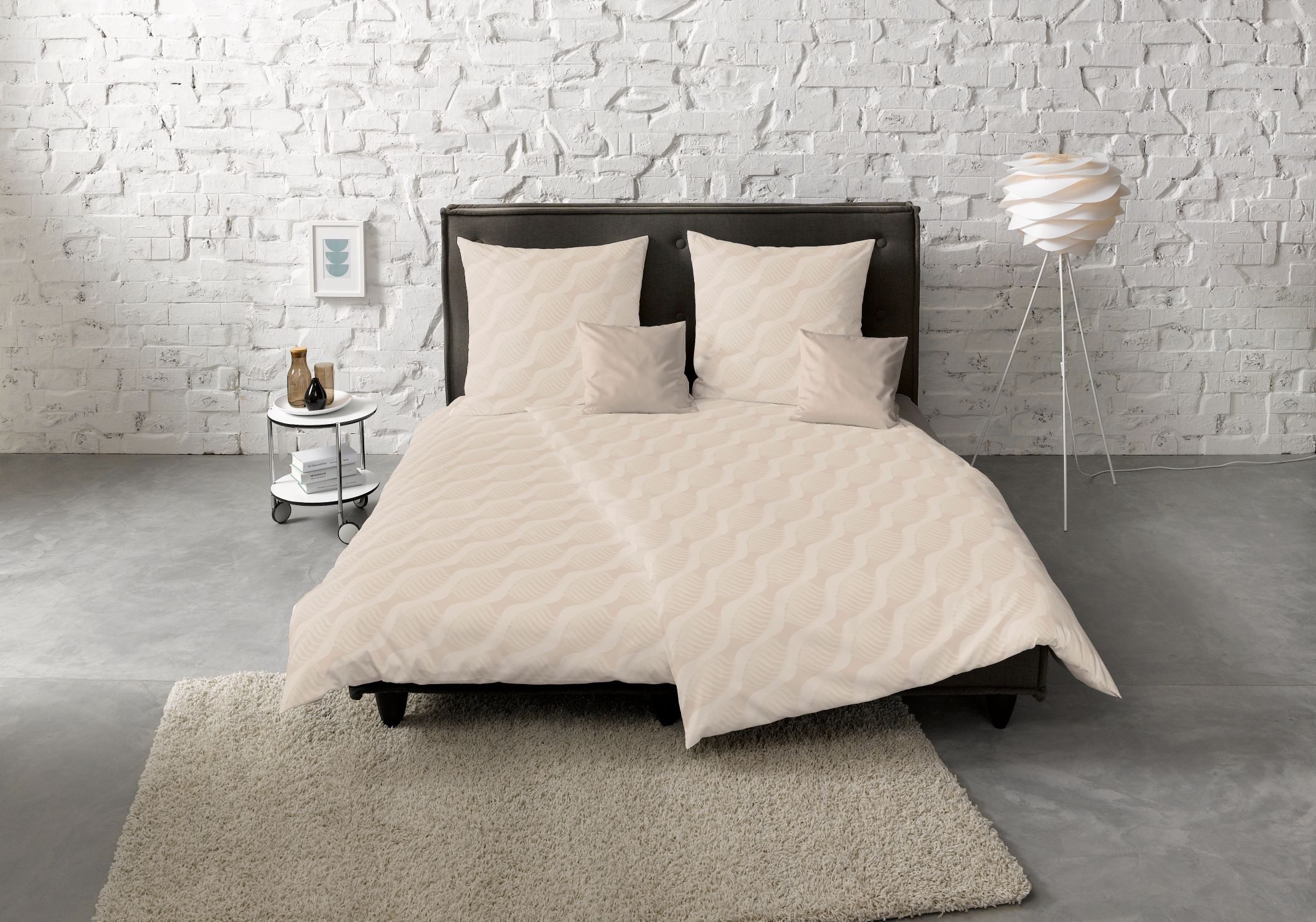 fleuresse Bettwäsche Fleuresse Jacquard Bettwäsche uni 135x200 Muscheln Knoten beige 454616, Mako Damast, 2 teilig, Jacquard-Gewebe aus feinsten Garnen
