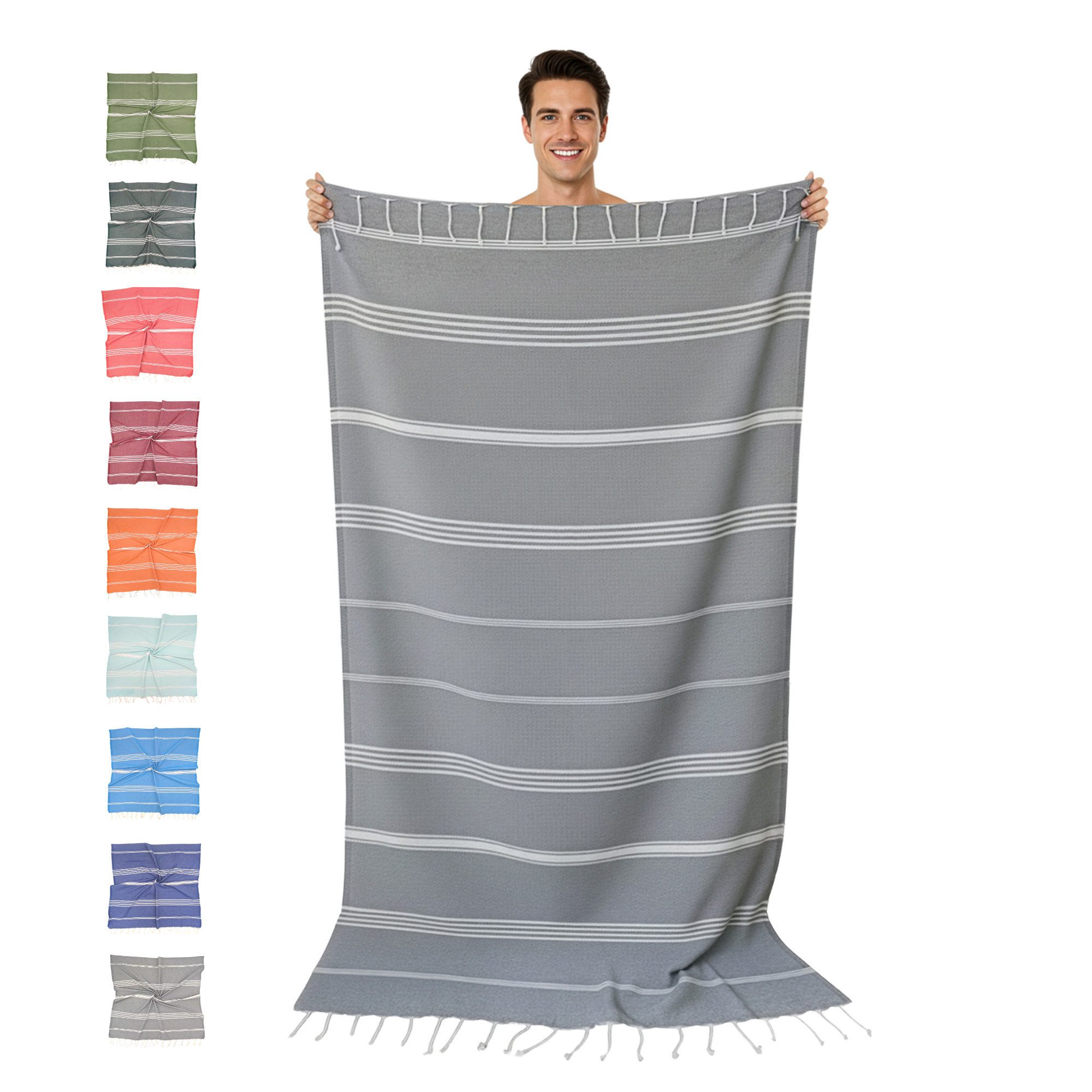 furora HOLIDAY Saunatuch Strandtuch Hamamtuch: groß 100x200 cm Saunatuch, Strandhandtuch dünn, Strandtuch Saunatuch aus 100% Baumwolle Strandtuch Set