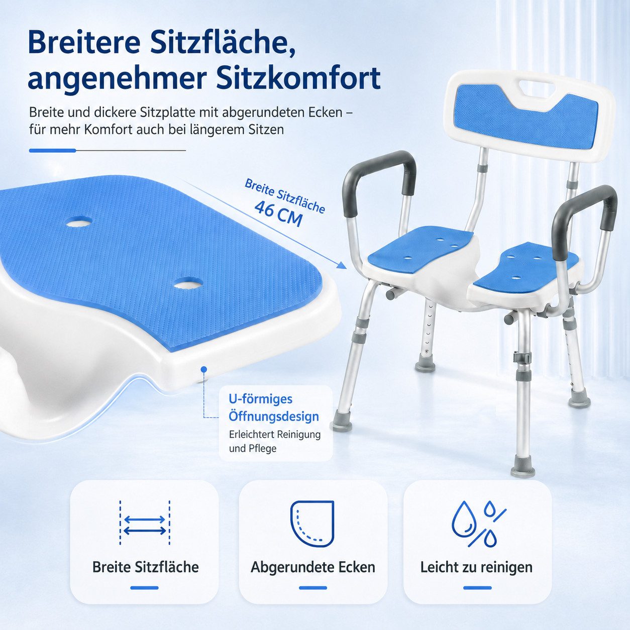 VEKROBOT Badhocker Duschstuhl mit Rückenlehne – für Senioren, Erwachsene & Behinderte (Set, 1 St., Komfortable Rückenlehne – entspanntes Sitzen), Duschstuhl mit bequemer Rückenlehne und rutschfesten Armlehnen