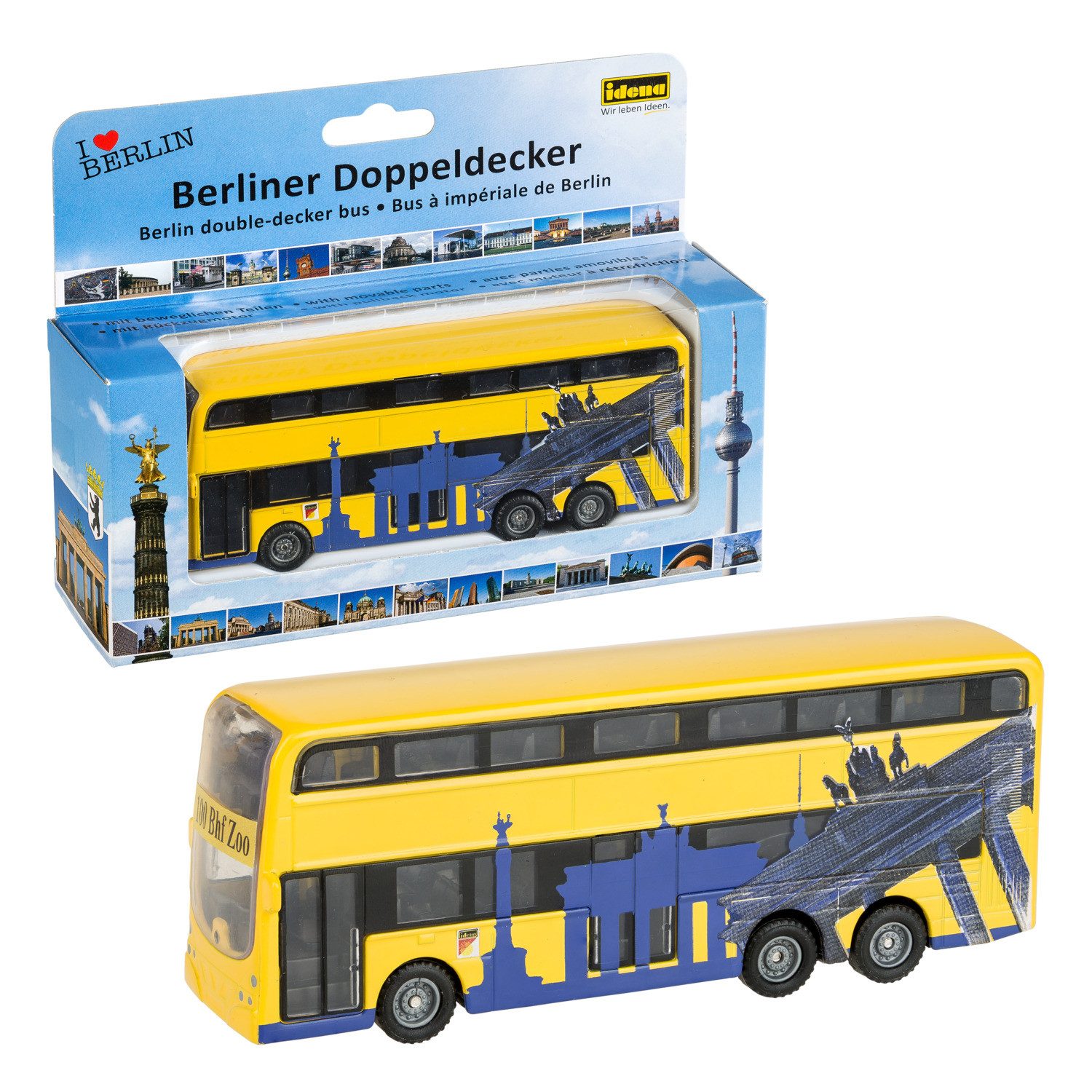 Idena Spielzeug-Bus Idena 40107 - Modellbus Berliner Doppeldecker, mit Rückzugmotor, ca.