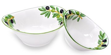 Lashuma Frühstücks-Set Olive (2-tlg), Keramik, Servierschalen Set, Salatschüsseln 20x17 cm und 25x21 cm