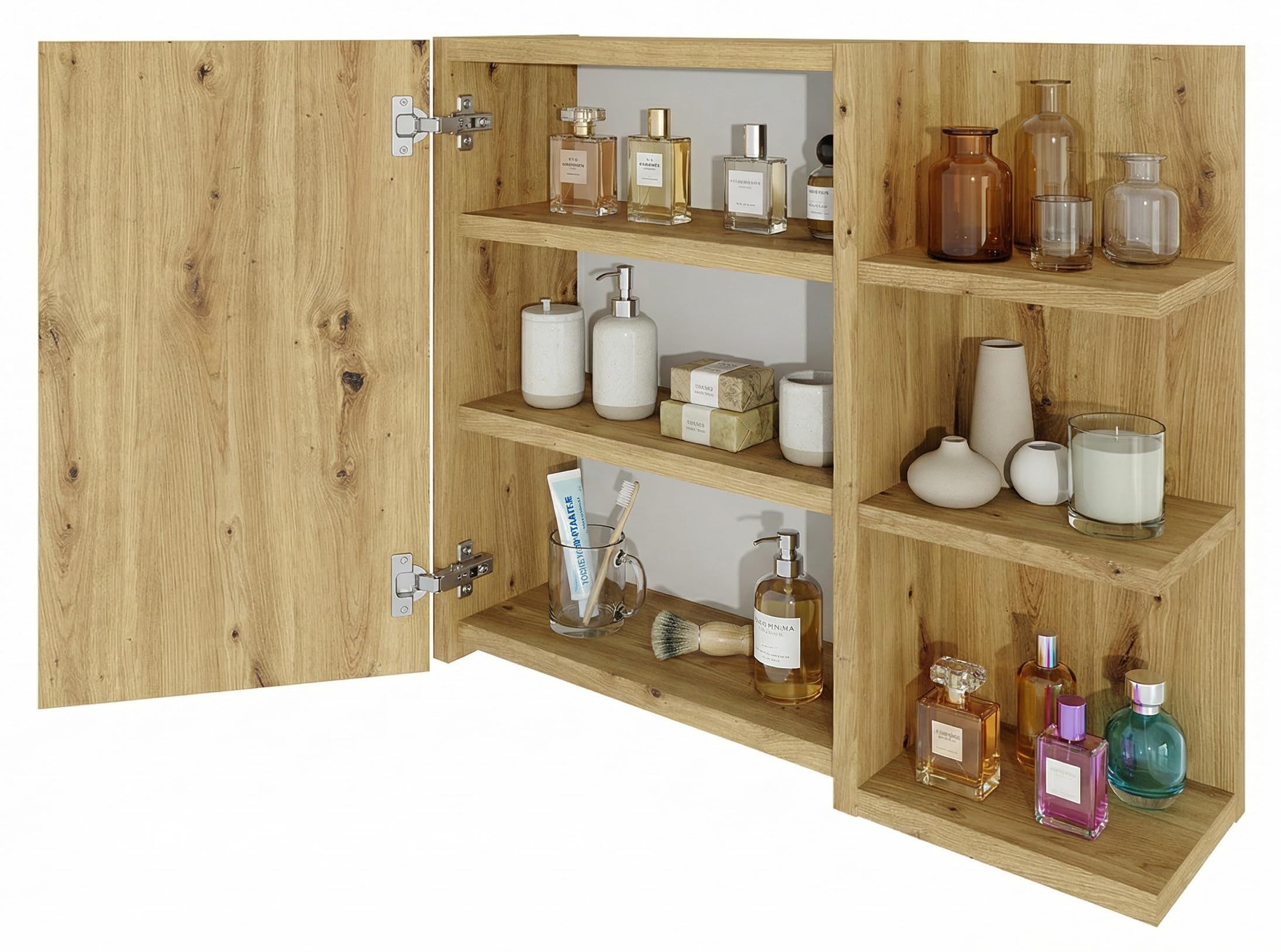TREND WERK Spiegelschrank Badezimmer mit Ablage & Stauraum (59×16×50 cm Hängender Badezimmerschrank zur Wandmontage mit Regal) – modern & pflegeleicht – Bild 3 von 5