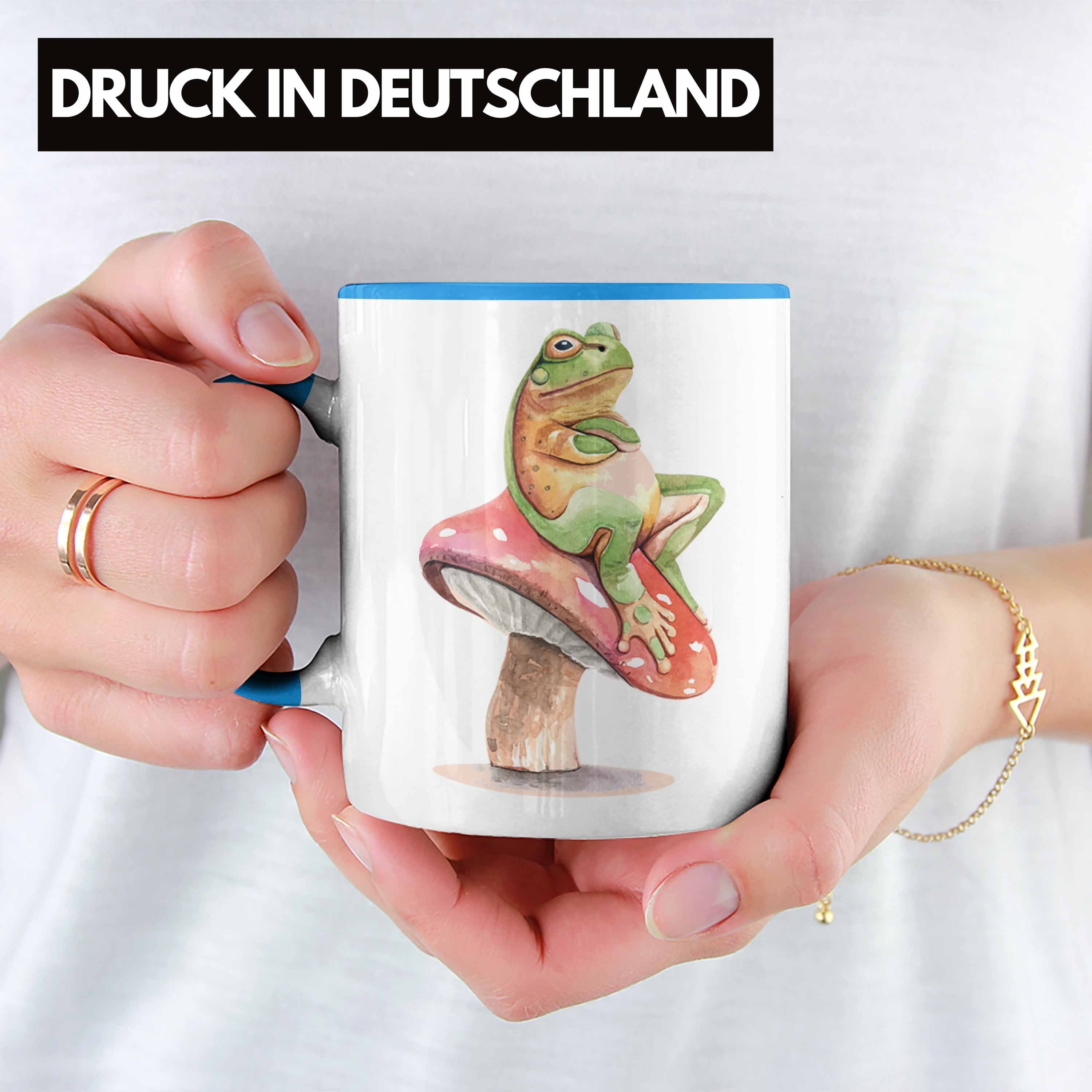 Grafik Lustig Blau Tasse Pilz Trendation Geschenk Tasse Frosch