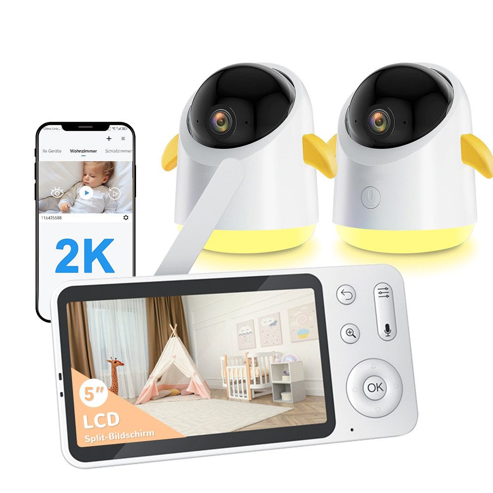 Video-Babyphone 2K/3MP Babyphone mit Kamera und App 5 Zoll WLAN Video babyfone