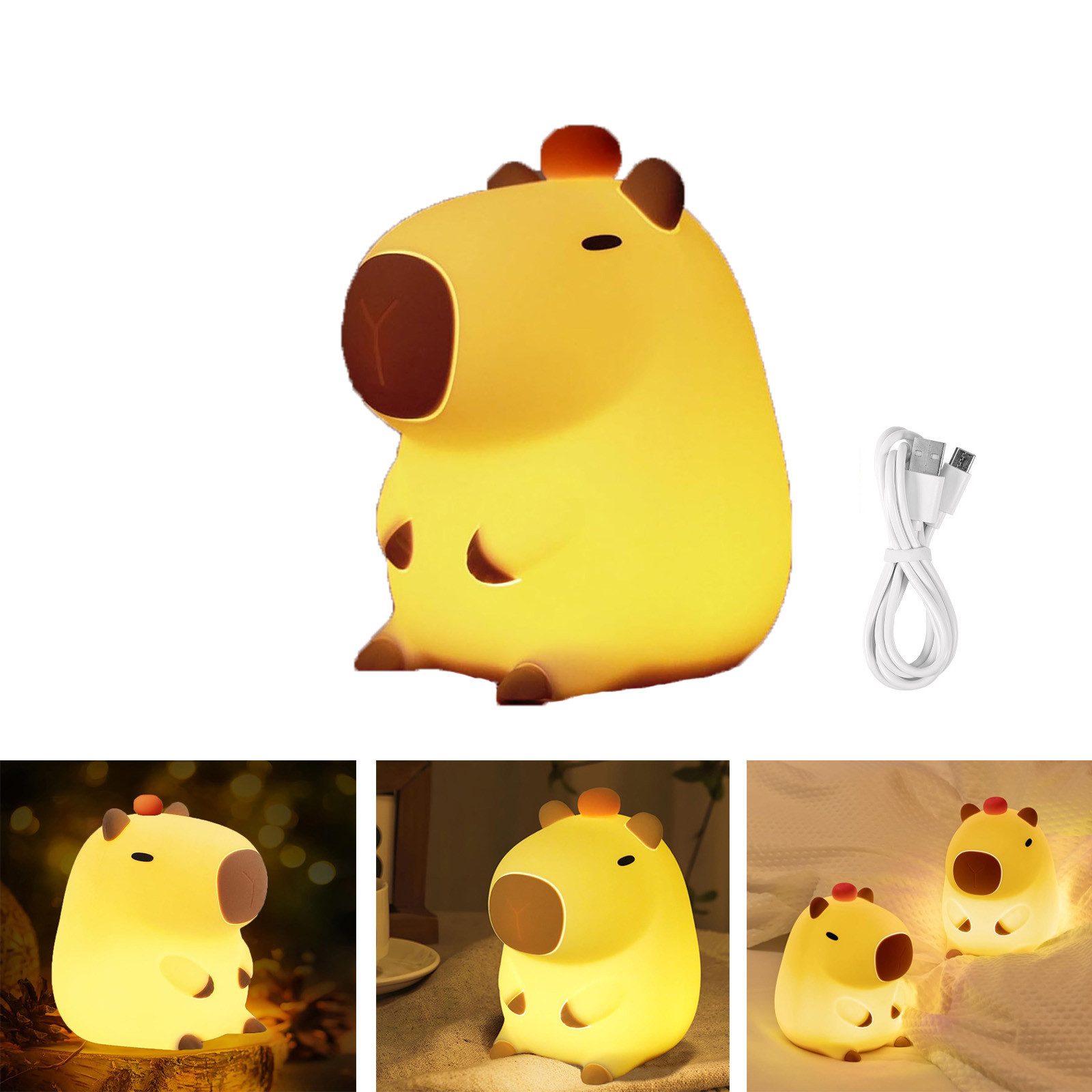 MUPOO LED Nachtlicht Urlaubs Capybara Lampe Silikon Nachtlicht Timer USB-Aufladung Dimmbar, Wiederaufladbares, LED fest integriert, Touch Night Light, Kinderzimmer Dekoration für Kinder, Baby
