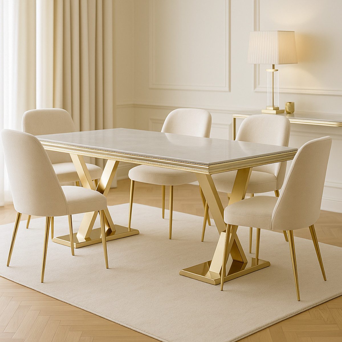 alesvelt Esstisch Ferrara Moderner Esstisch mit Marmor-Optik Edelstahlgestell 180cm (1-Tisch), 180 x 90 x 76 cm 6-8 Personen