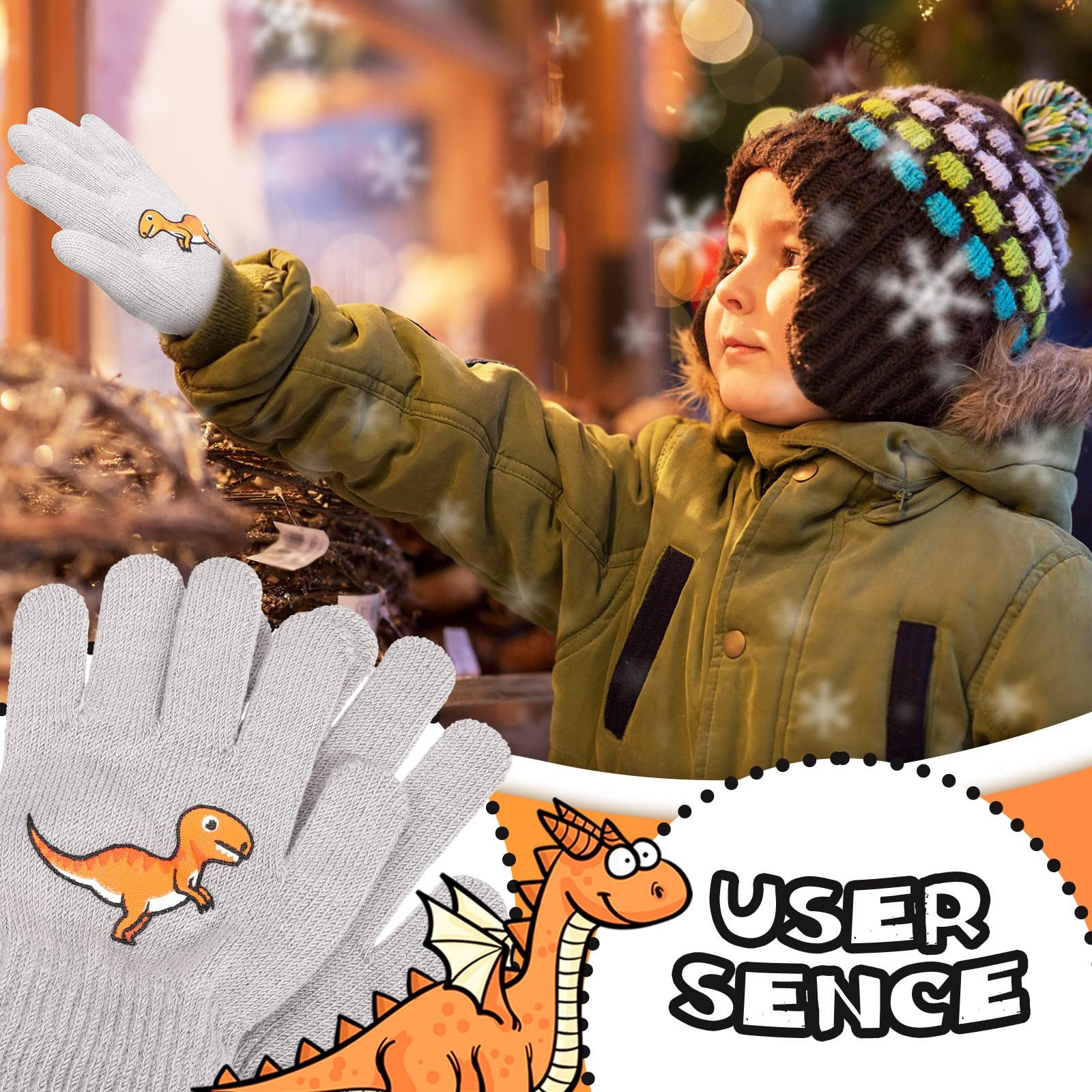 Cachito Strickhandschuhe 2 Paar Winterthermische Handschuhe Dinosaurier Kinderhandschuhe für Jungen Mädchen