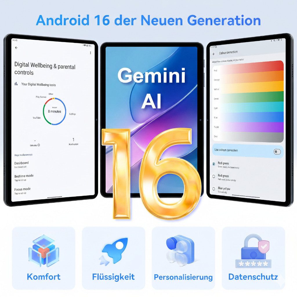 TABWEE T8(18+128) 10.1” 6000 mAh Android 16 mit Tastatur Maus Stift Tablet (10.1", 128 GB, 5G wifi, Android 16, Gemini AI, PC-Modus) – Bild 3 von 5