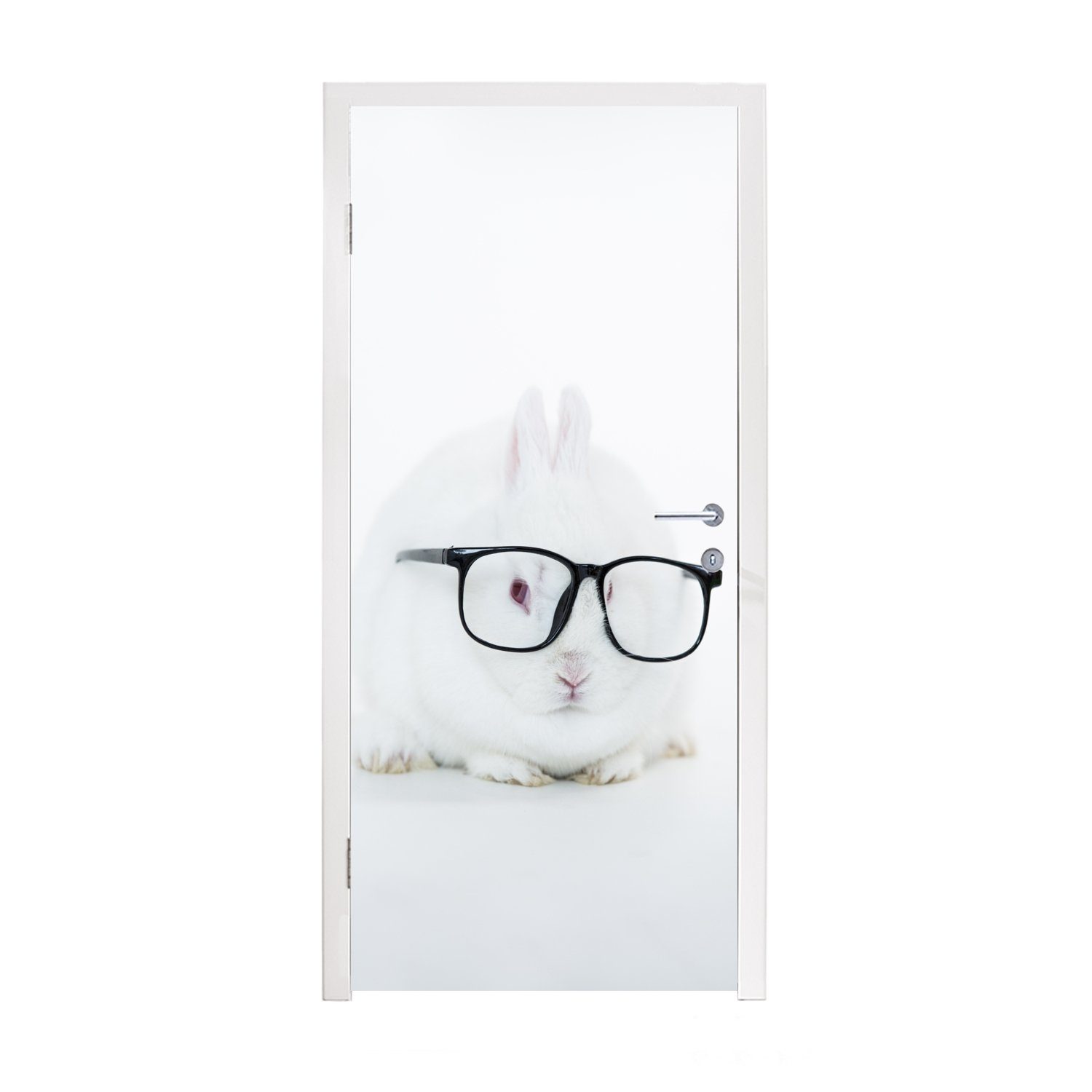 MuchoWow Türtapete Kaninchen - Tür, Matt, bedruckt, St), cm Türaufkleber, (1 - Brille 75x205 Hipster, Fototapete für