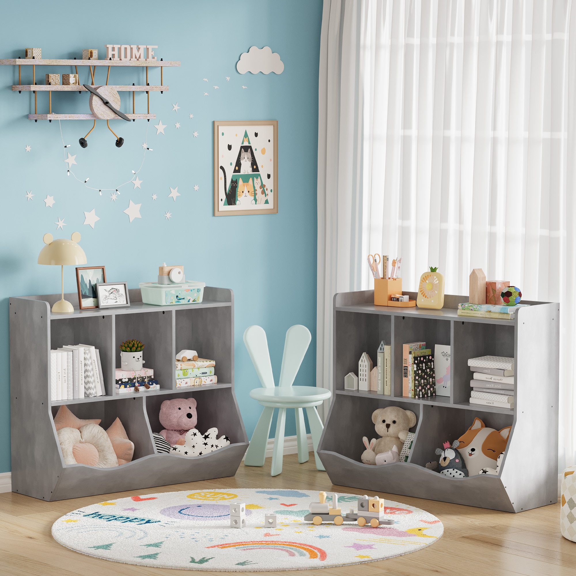 GarveeMore Kinderregal Spielzeugregal Kinderregal mit 5 Fächern Bücherregal Kinder – Bild 5 von 5
