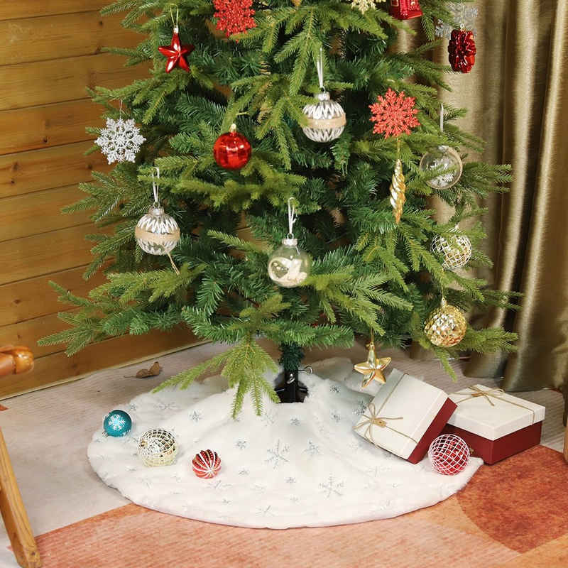Salcar Weihnachtsbaumdecke Baumteppich Weihnachten Christbaumdecke Plüsch mit Schneeflocken, Weihnachtsdekoration, Weihnachtsbaumdecke mit silberfarbenen Deko