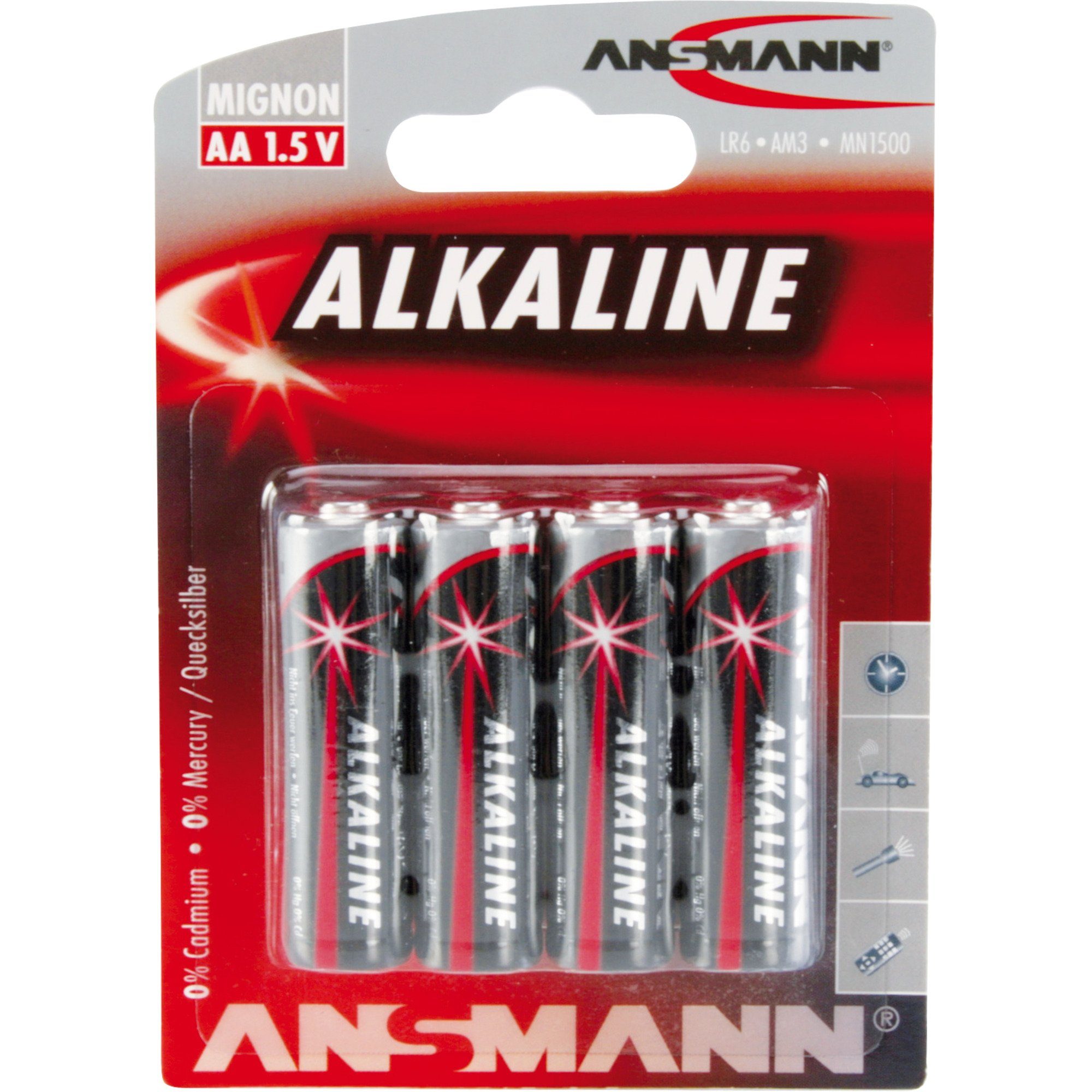 Ansmann Alkaline Red, Batterie, (4 Stück, AA) Batterie