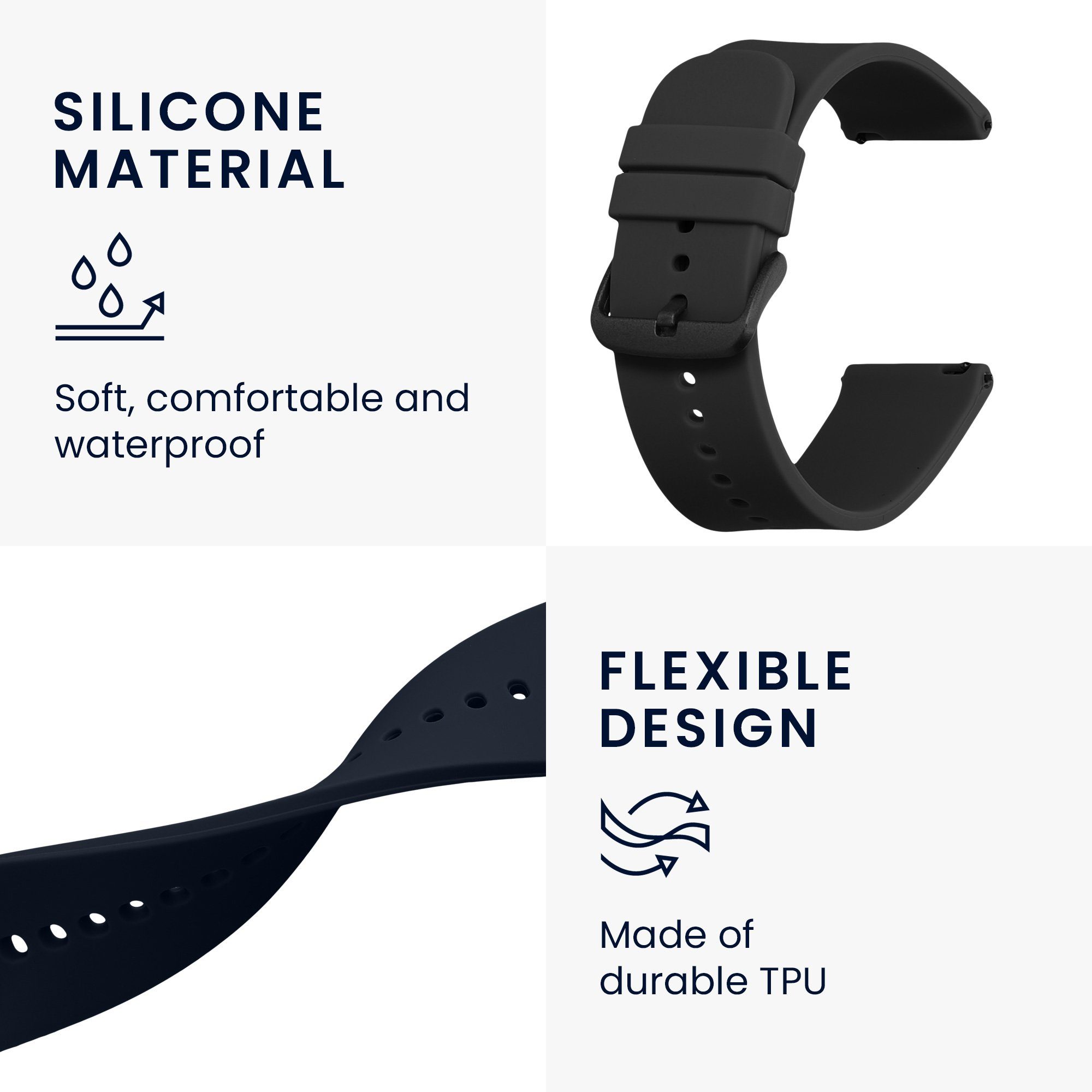 kwmobile 2x Uhrenarmband für Huami 22mm Amazfit Bip 6 / Bip 5 Unity / Bip 5 / Smartwatch, 2-tlg., Fitnesstracker Band Set aus TPU Silikon - Ersatzarmband Smartwatch